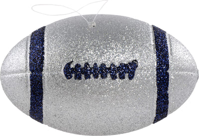 Glitter Football Ornament Assortment: Silver & Navy Blue (Set of 3) Lifestyle Photo