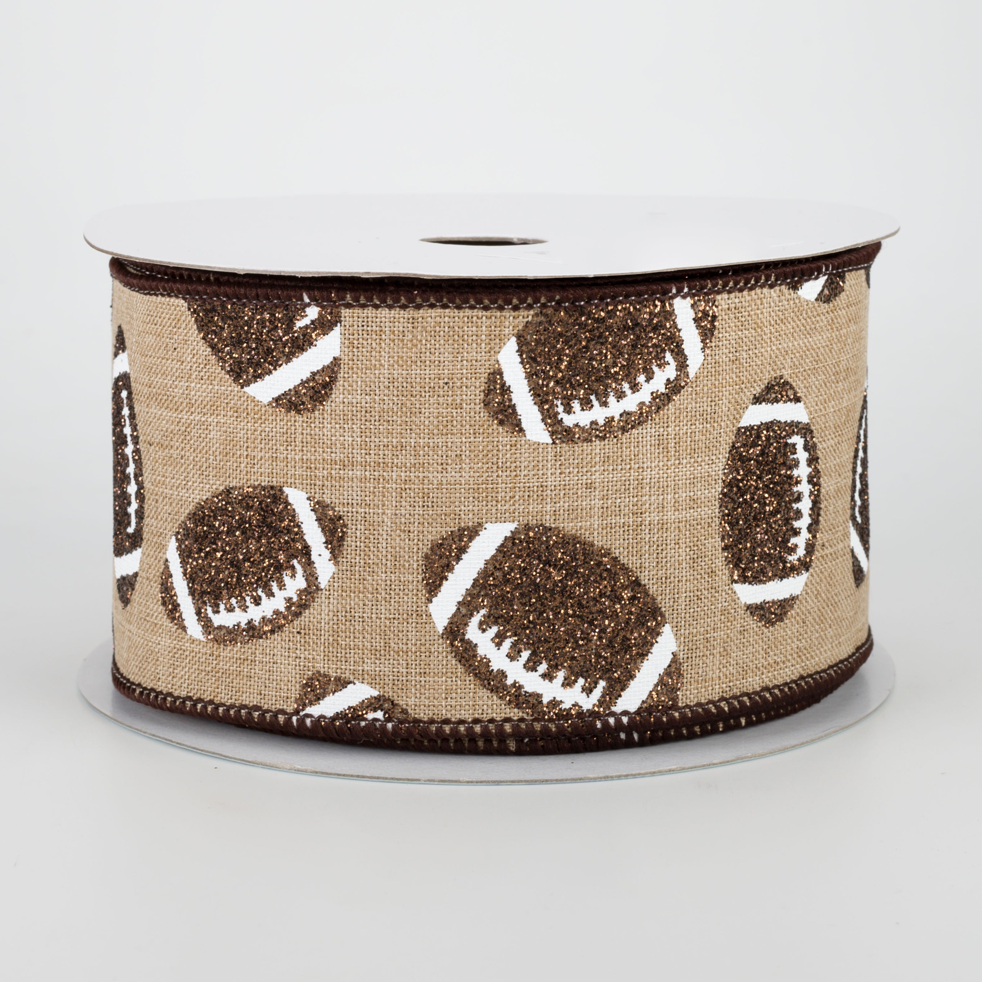 2.5" Glitter Football Ribbon: Light Beige (10 Yards)