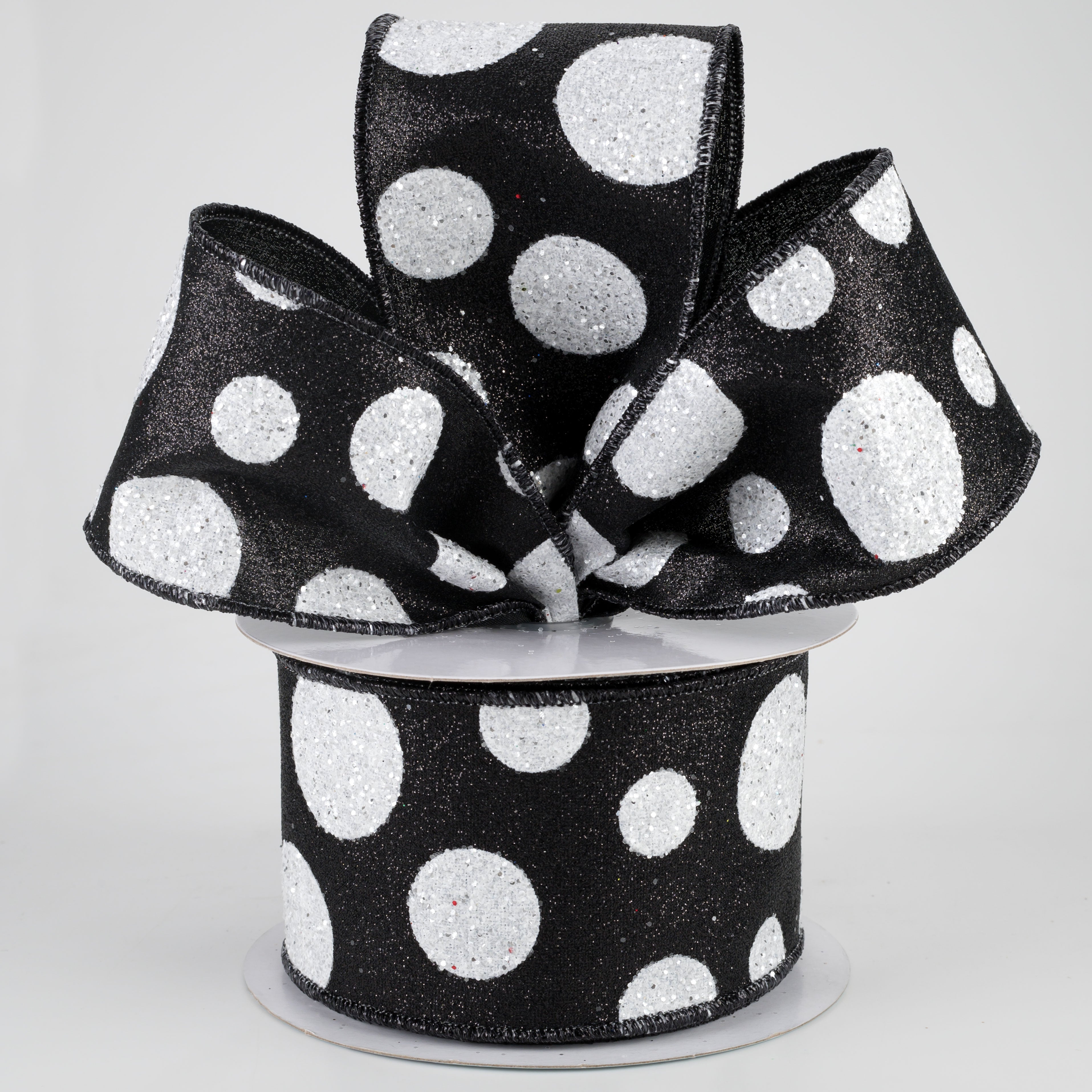 2.5" Glitter Giant Polka Dot Ribbon: Black & White (10 Yards) Lifestyle Photo