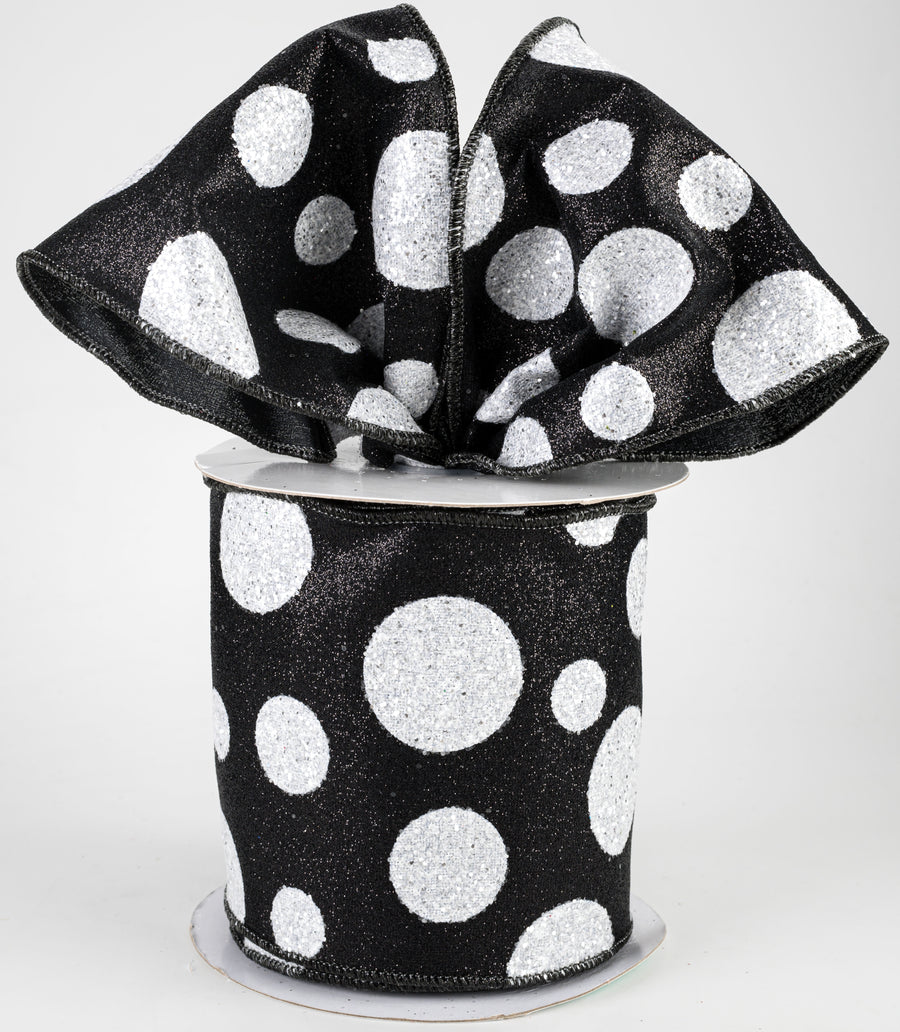 4" Glitter Giant Polka Dot Ribbon: Black & White (10 Yards) Lifestyle Photo