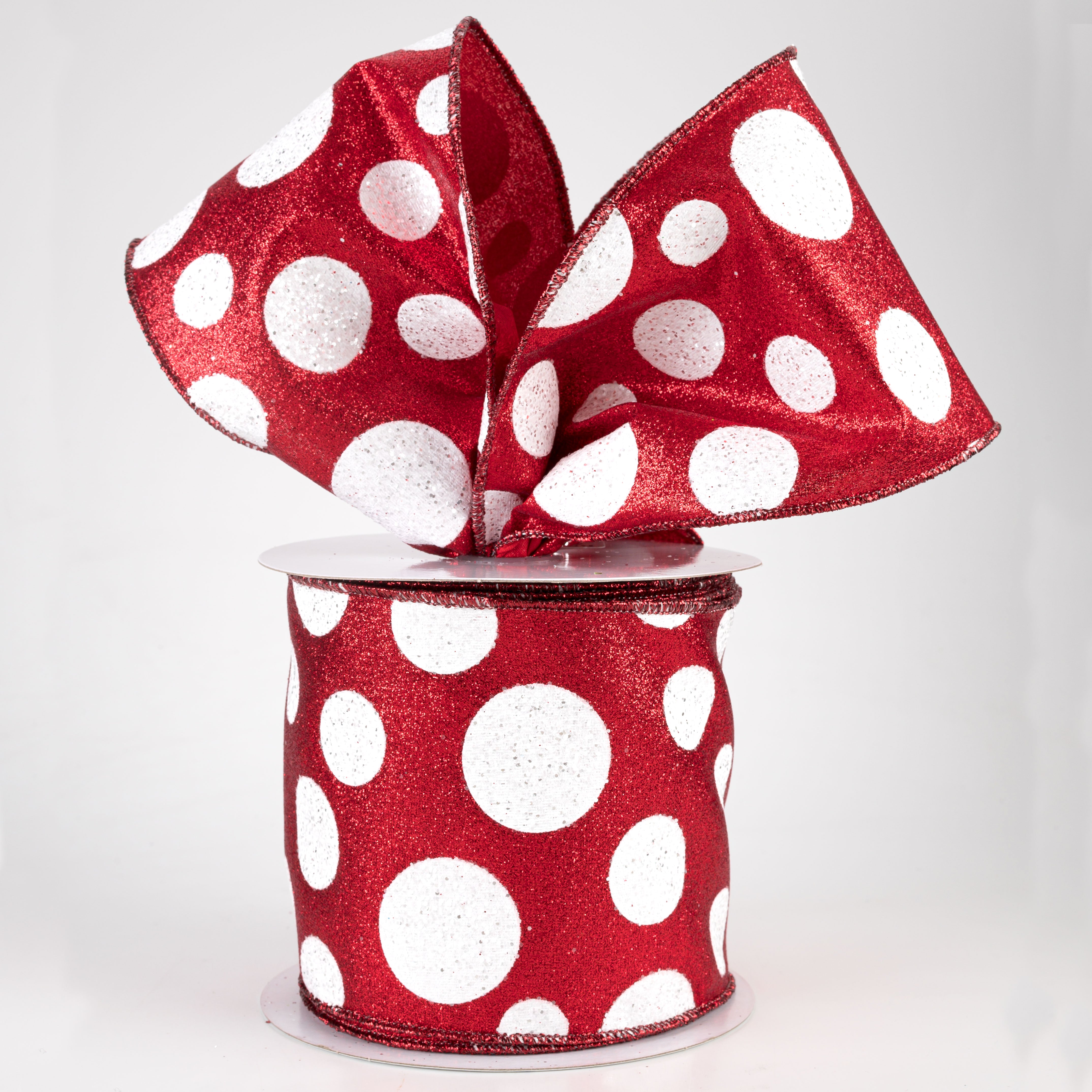 4" Glitter Giant Polka Dot Ribbon: Red & White (10 Yards) Lifestyle Photo