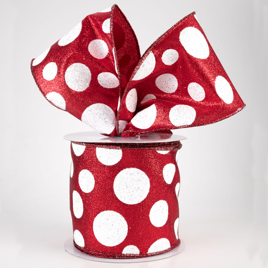 4" Glitter Giant Polka Dot Ribbon: Red & White (10 Yards) Lifestyle Photo