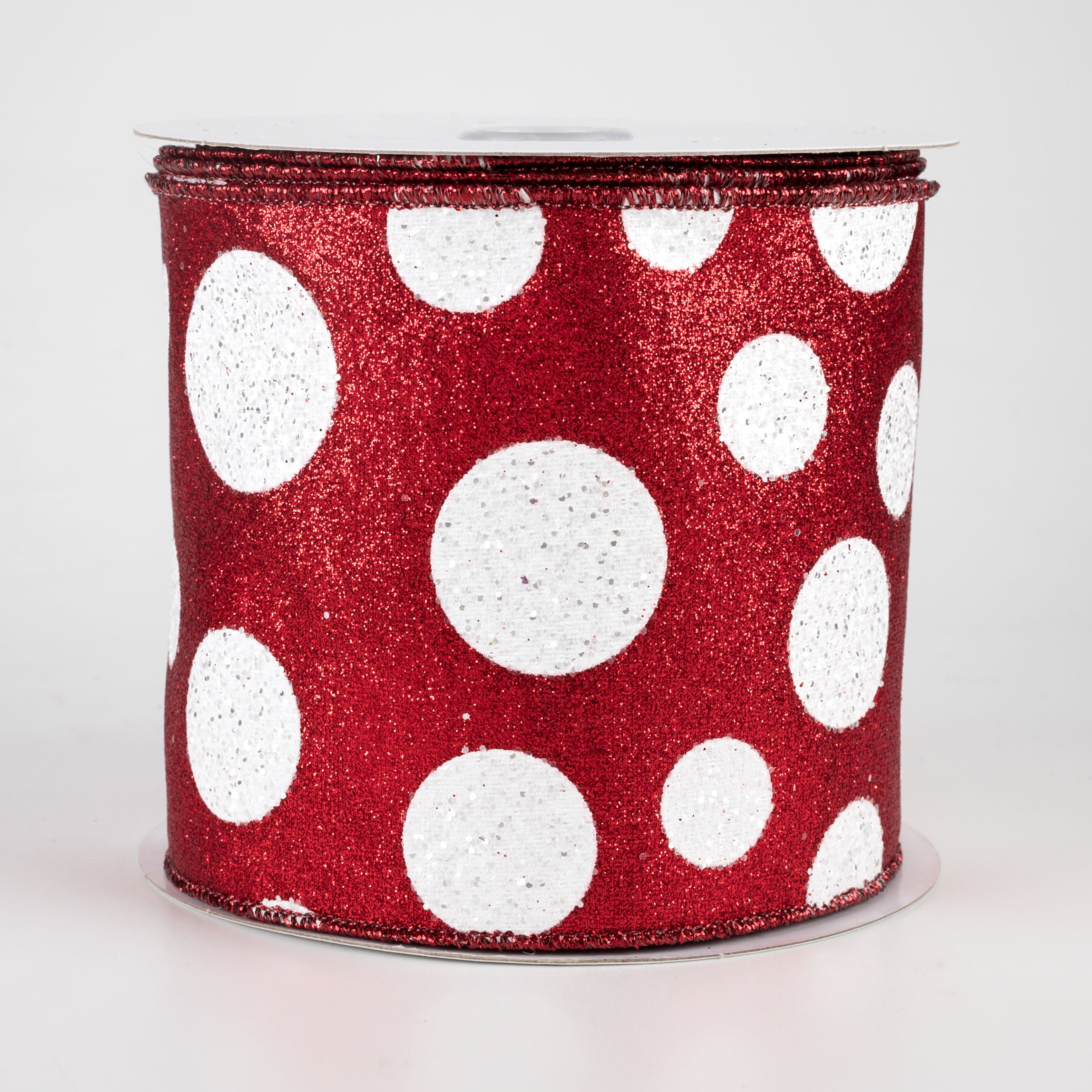 4" Glitter Giant Polka Dot Ribbon: Red & White (10 Yards)