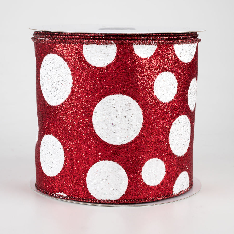 4" Glitter Giant Polka Dot Ribbon: Red & White (10 Yards)