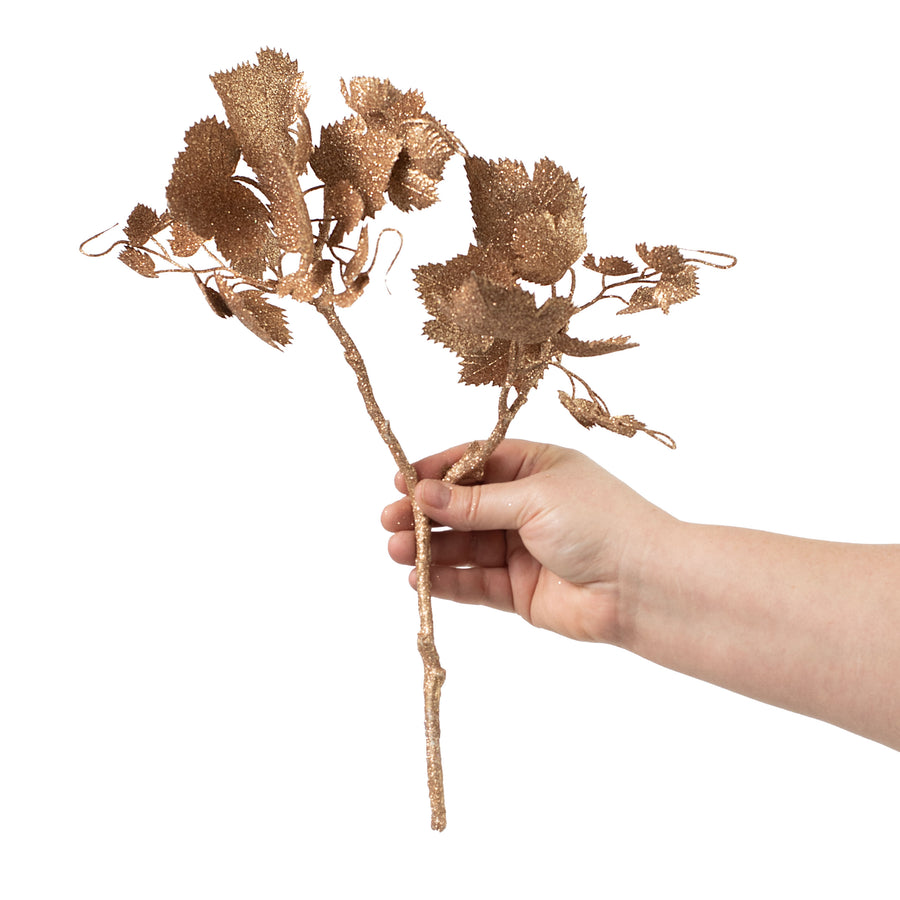 14" Glitter Grape Leaf Pick: Gold detail photo 3