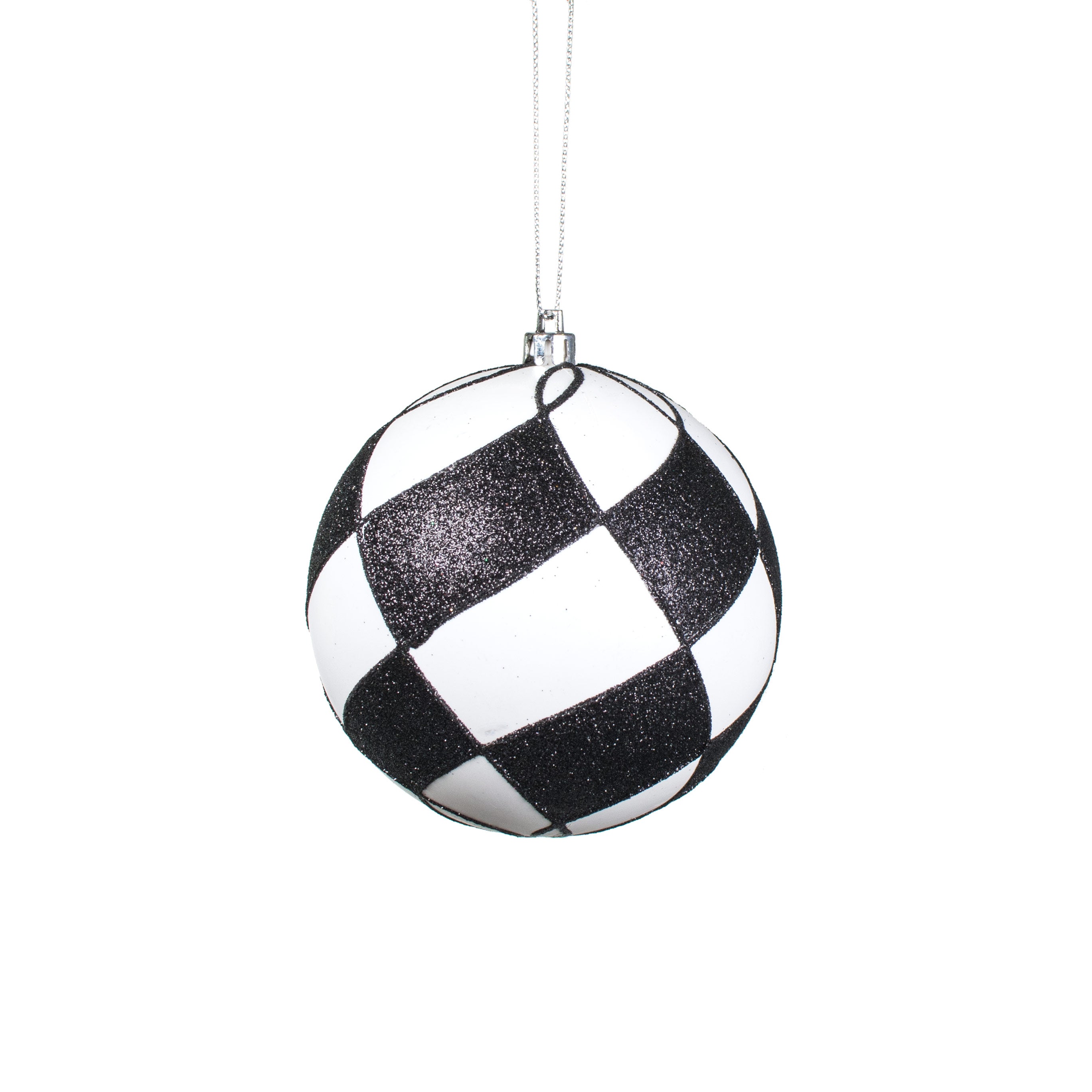 4" Glitter Harlequin Ball Ornament: Black & White Item Number: 83495BKWT