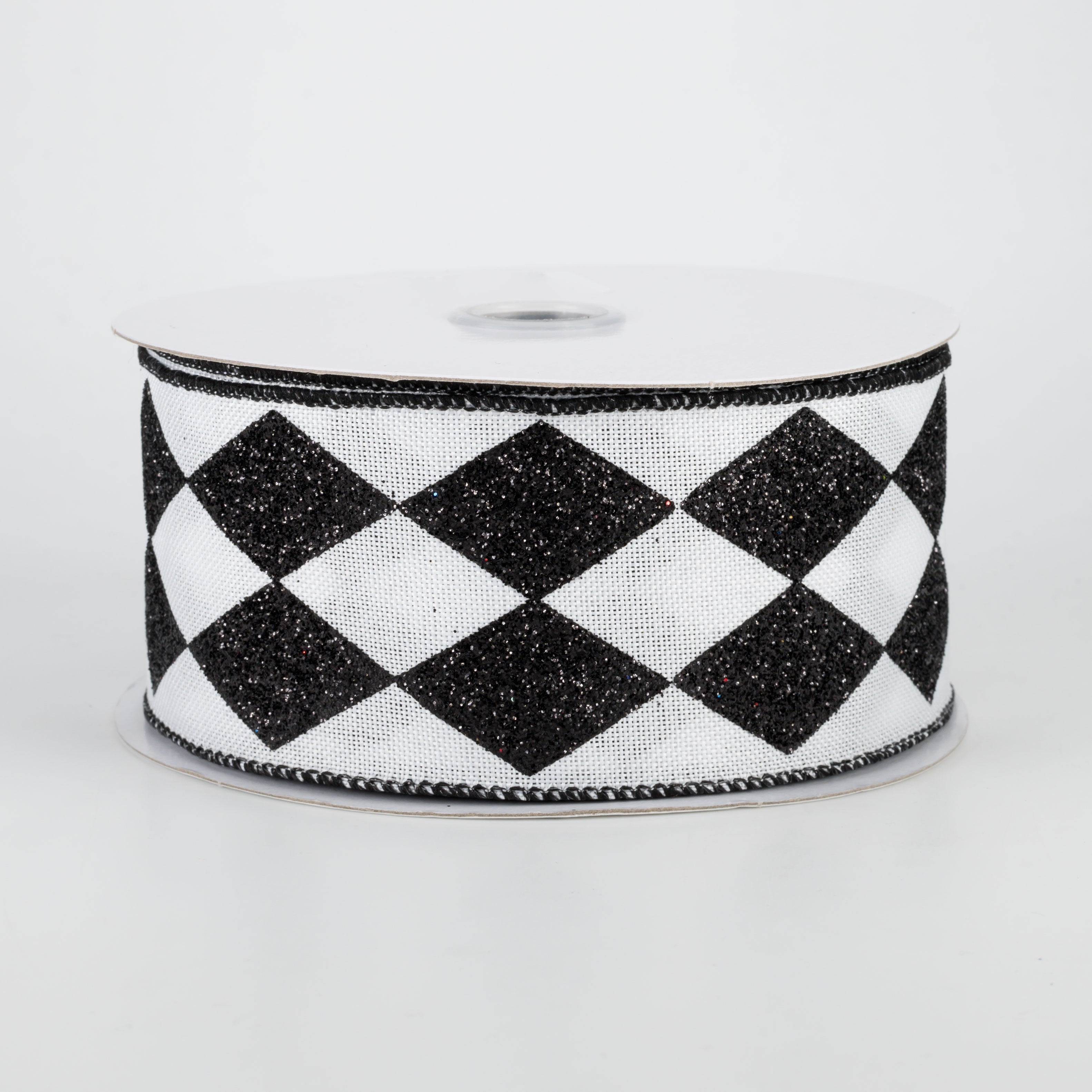 2" Glitter Harlequin Ribbon: Black & White (10 Yards)