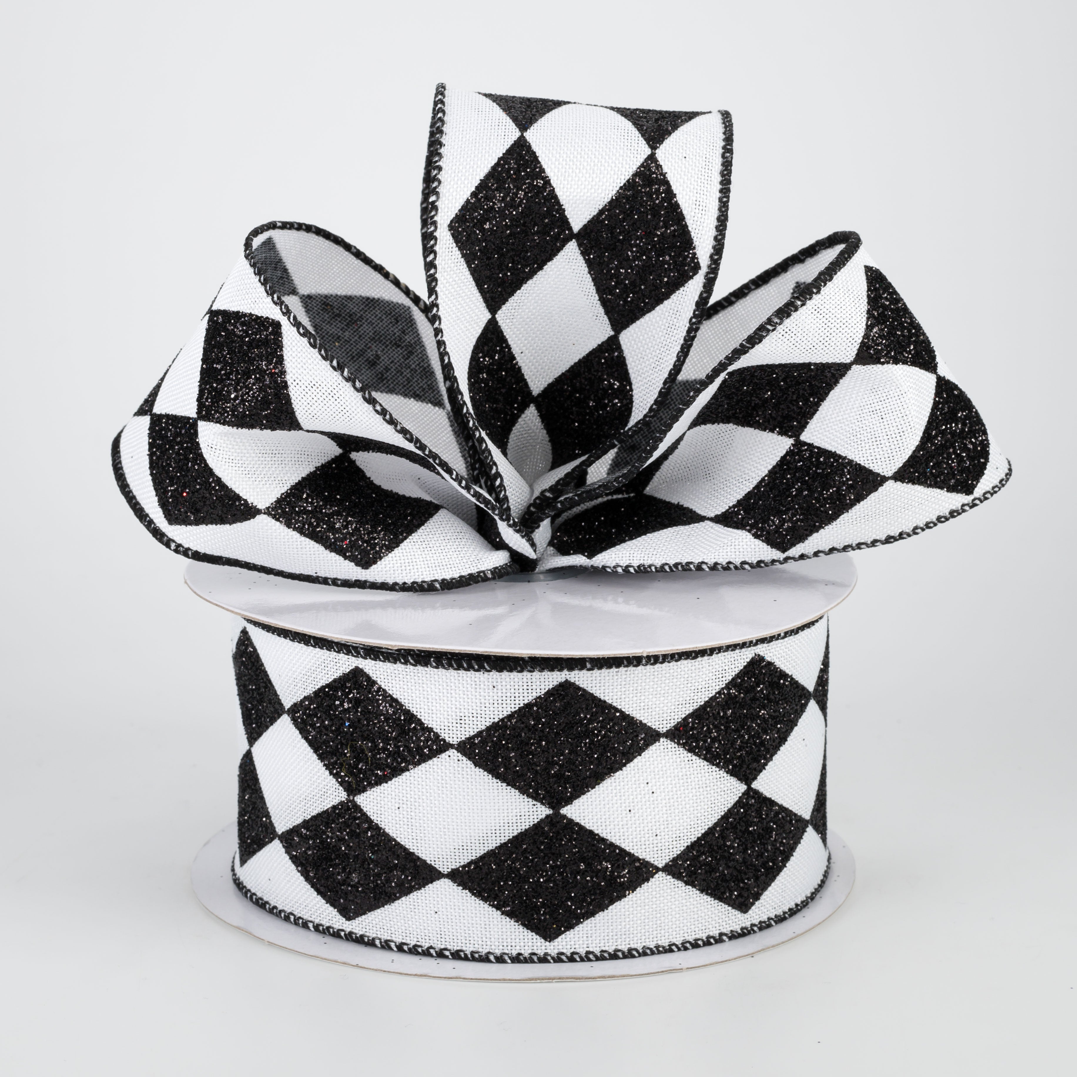 2" Glitter Harlequin Ribbon: Black & White (10 Yards) Lifestyle Photo