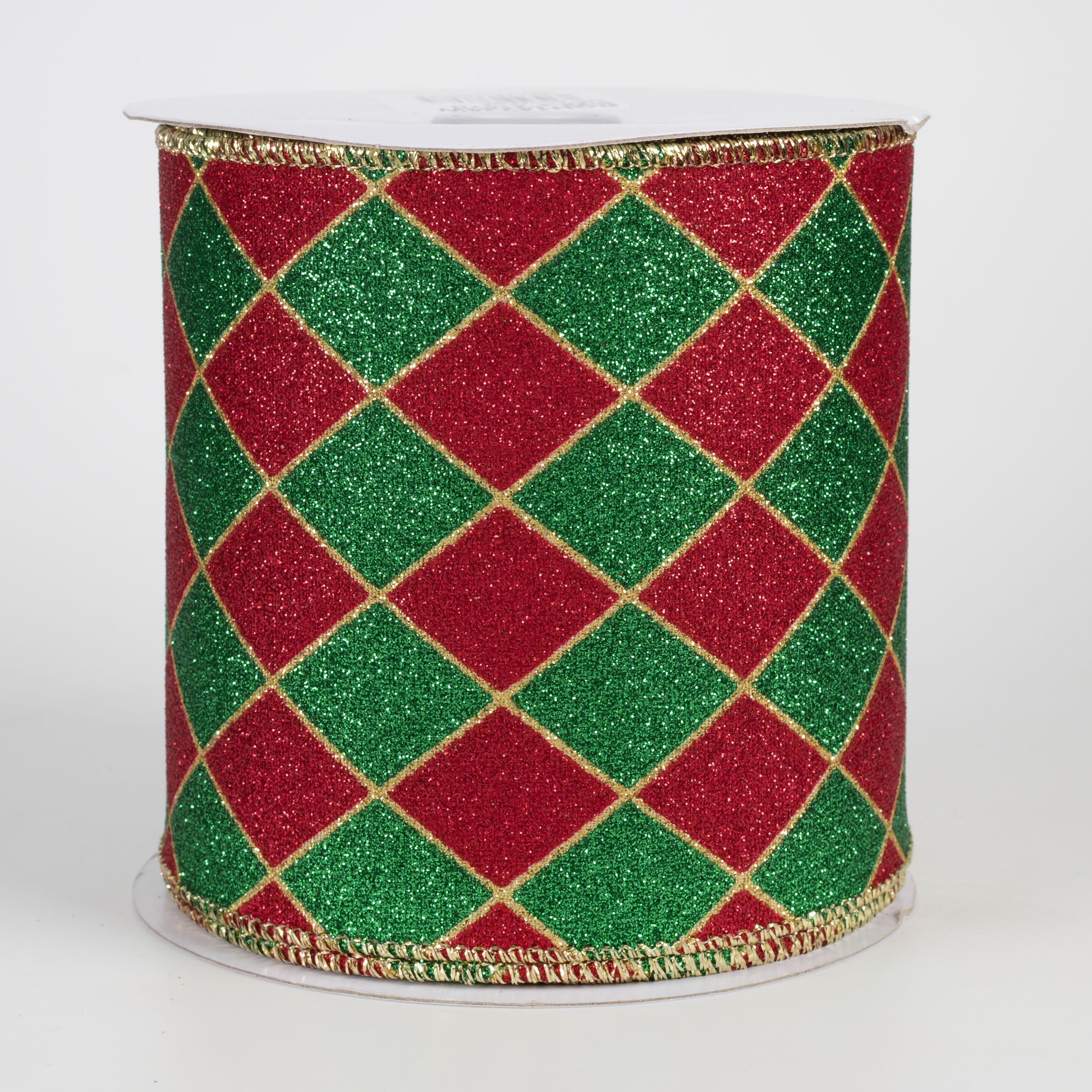 4" Glitter Harlequin Ribbon: Traditional Christmas (10 Yards) Item Number: RGH14234W