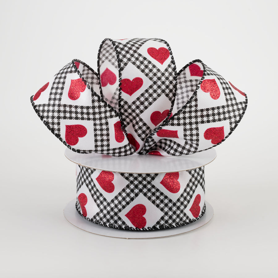 1.5" Glitter Hearts Gingham Argyle Ribbon: Black & Red (10 Yards) Lifestyle Photo