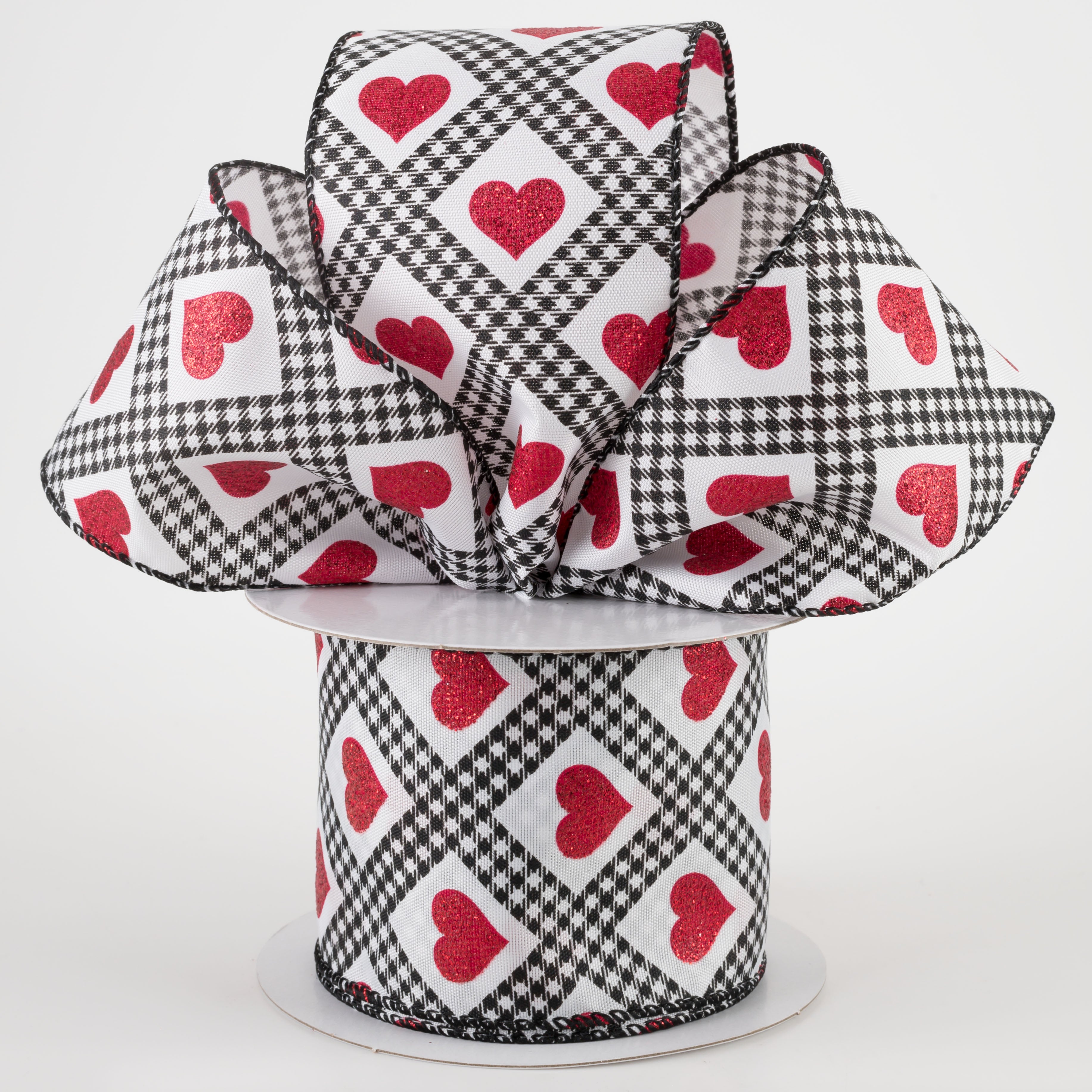 2.5" Glitter Hearts Gingham Argyle Ribbon: Black & Red (10 Yards) Lifestyle Photo
