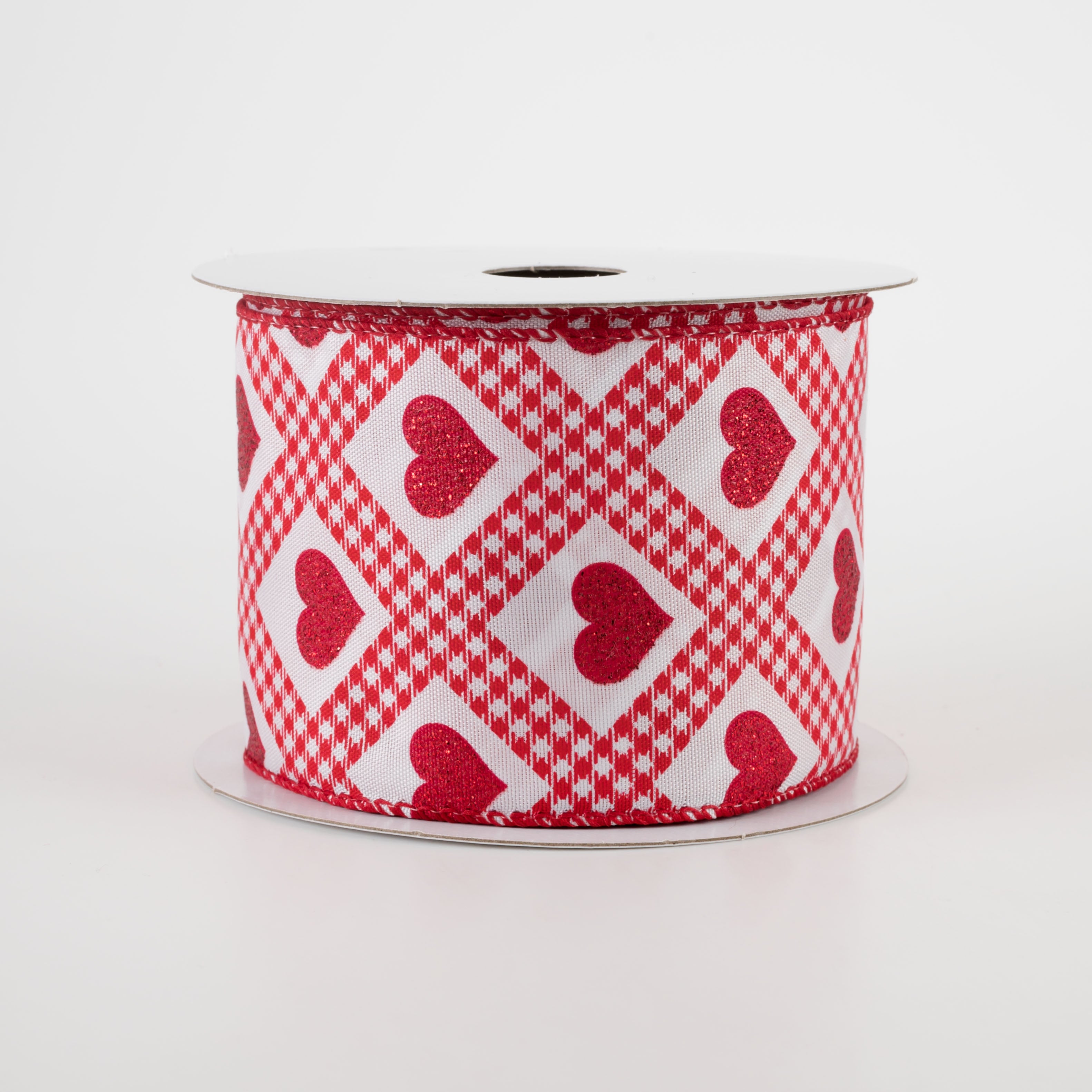 2.5" Glitter Hearts Gingham Argyle Ribbon: Red (10 Yards) Item Number: 11201-40-12