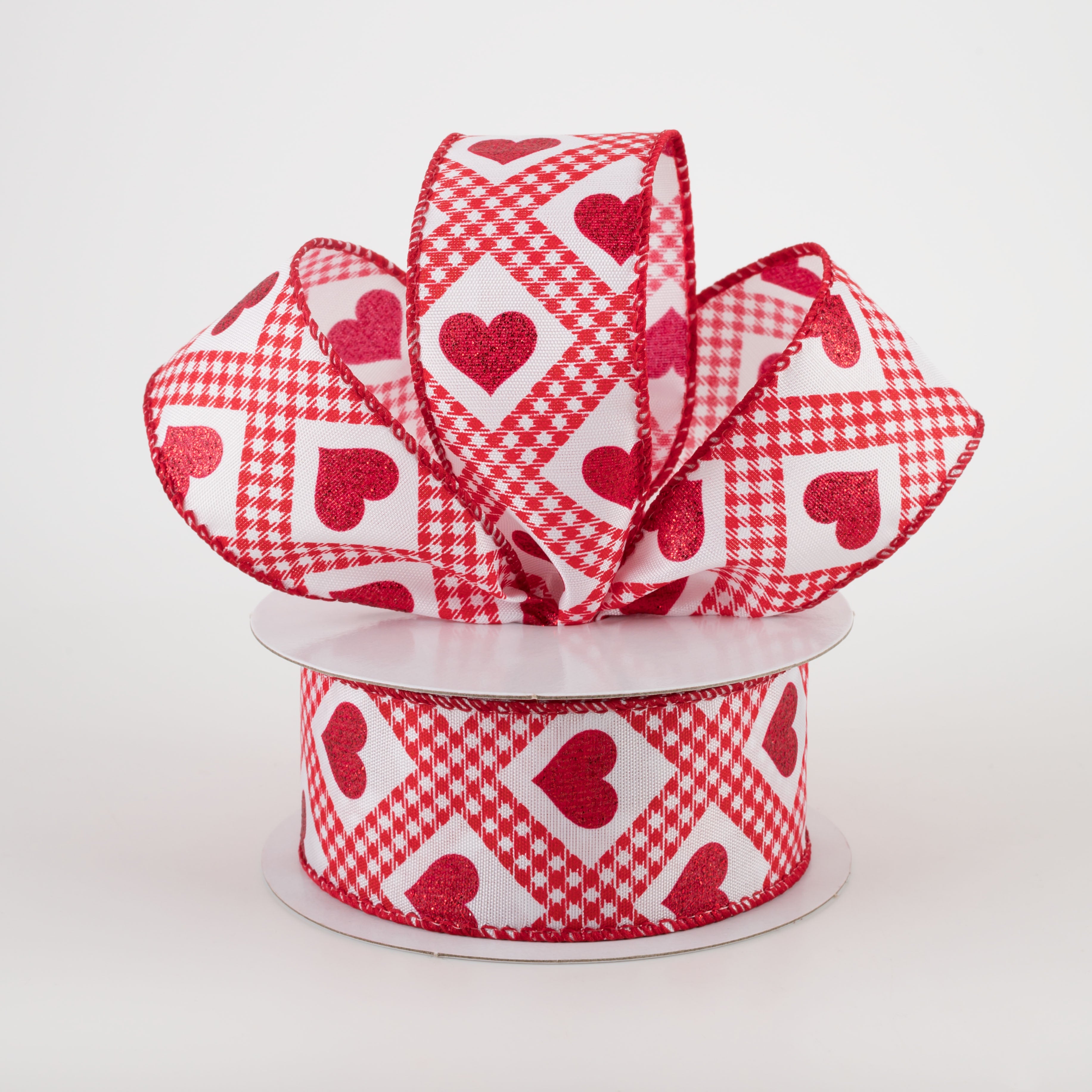 1.5" Glitter Hearts Gingham Argyle Ribbon: Red (10 Yards) Lifestyle Photo