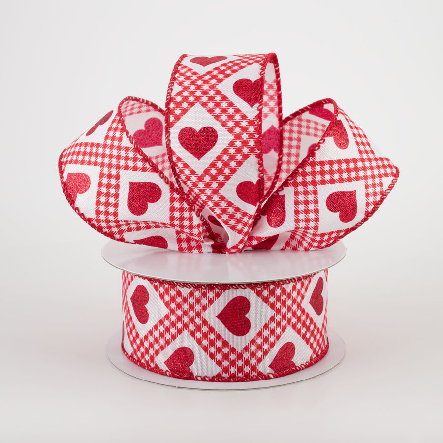 1.5" Glitter Hearts Gingham Argyle Ribbon: Red (10 Yards) Lifestyle Photo