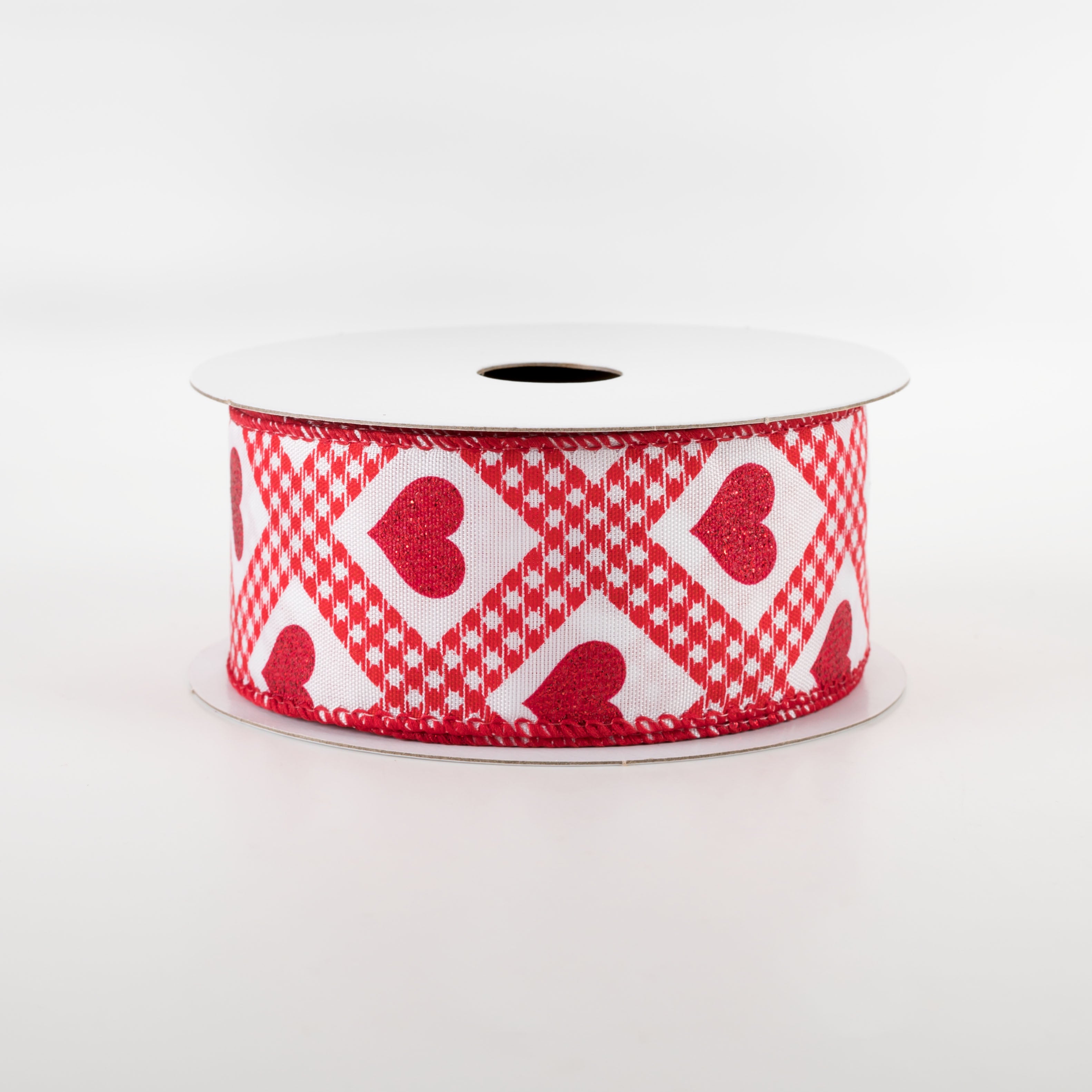 1.5" Glitter Hearts Gingham Argyle Ribbon: Red (10 Yards) Item Number: 11201-09-12