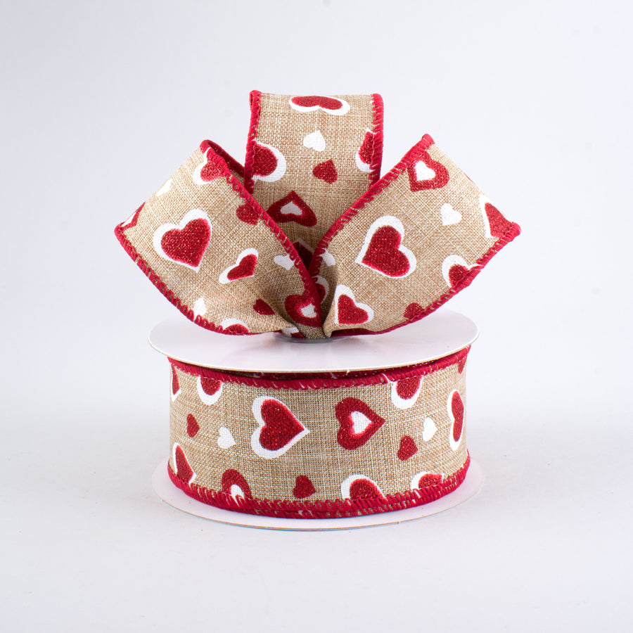 1.5" Glitter Hearts Ribbon: Natural, Red, White (10 Yards) Lifestyle Photo