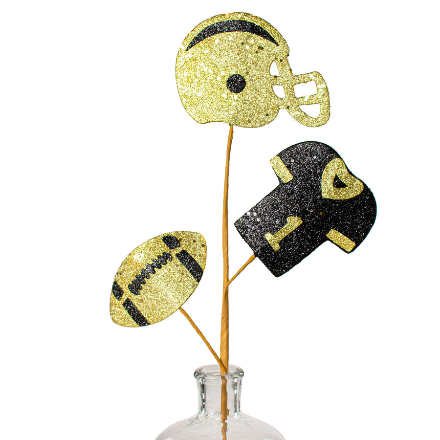 24" Glitter Helmet, Jersey, Football Pick: Black & Gold Item Number: MZ186153