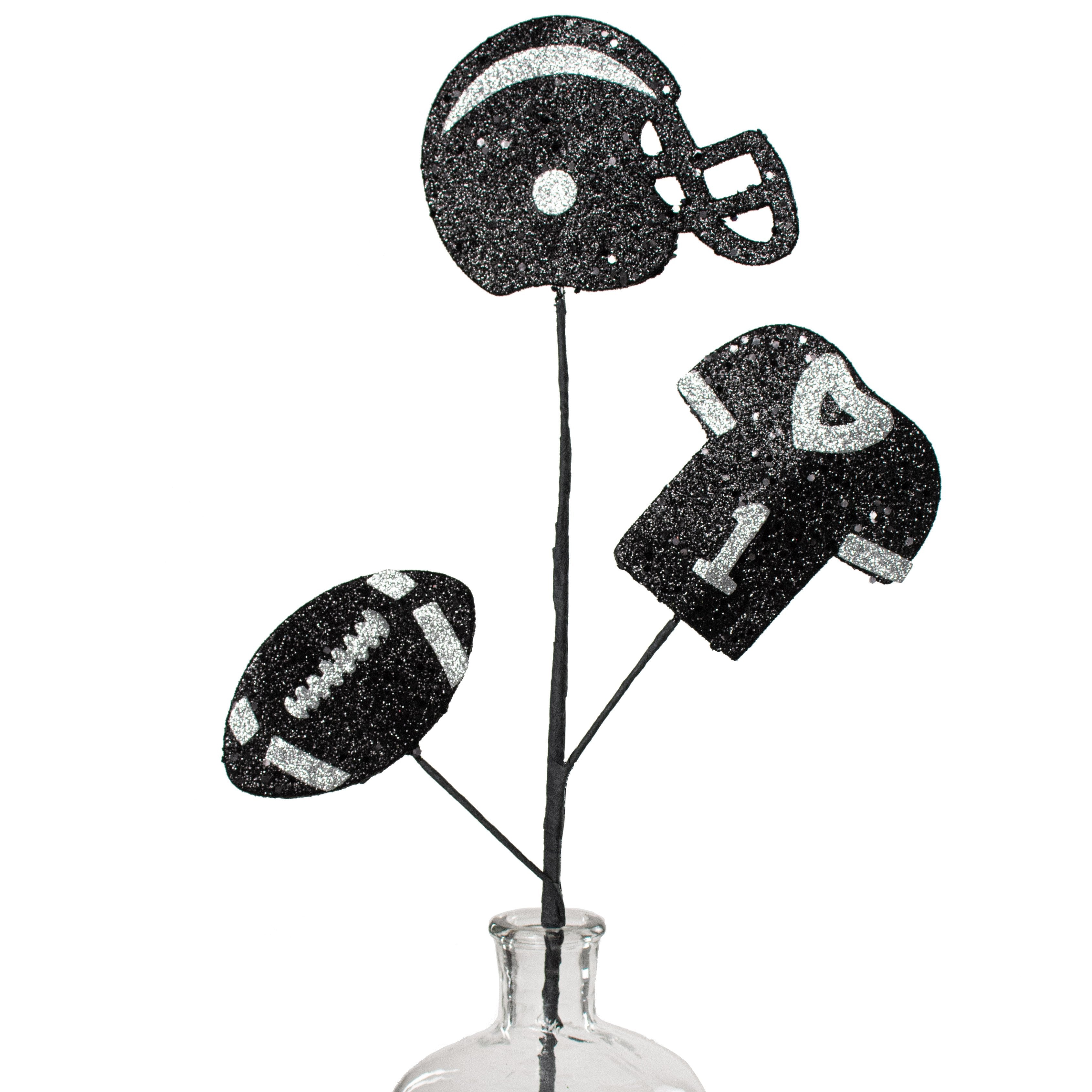 24" Glitter Helmet, Jersey, Football Pick: Black & Silver Item Number: MZ186155