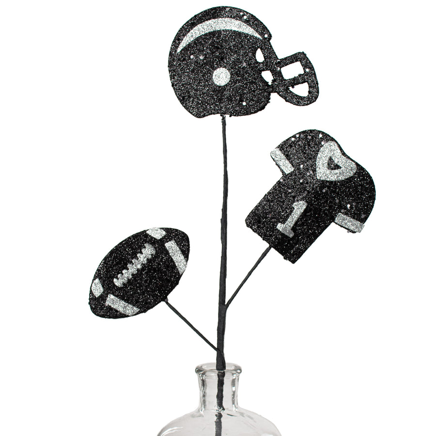 24" Glitter Helmet, Jersey, Football Pick: Black & Silver Item Number: MZ186155