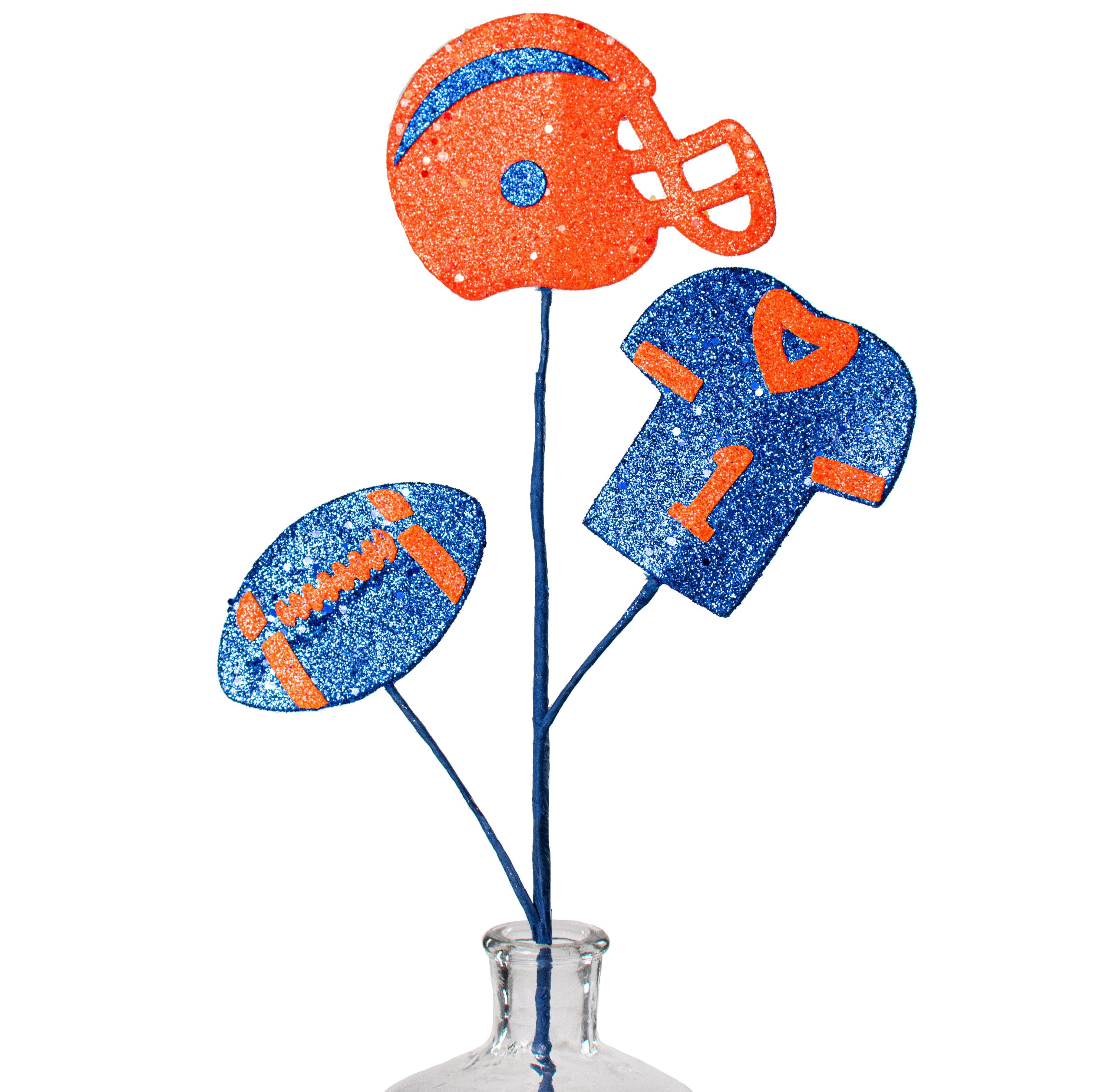 24" Glitter Helmet, Jersey, Football Pick: Blue & Orange Item Number: MZ186151