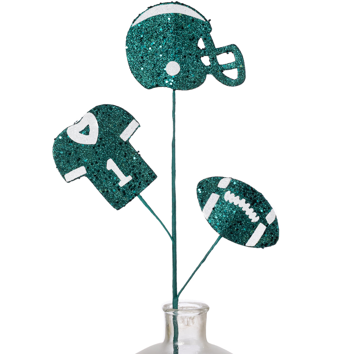 24" Glitter Helmet, Jersey, Football Pick: Green & White Item Number: MZ186157