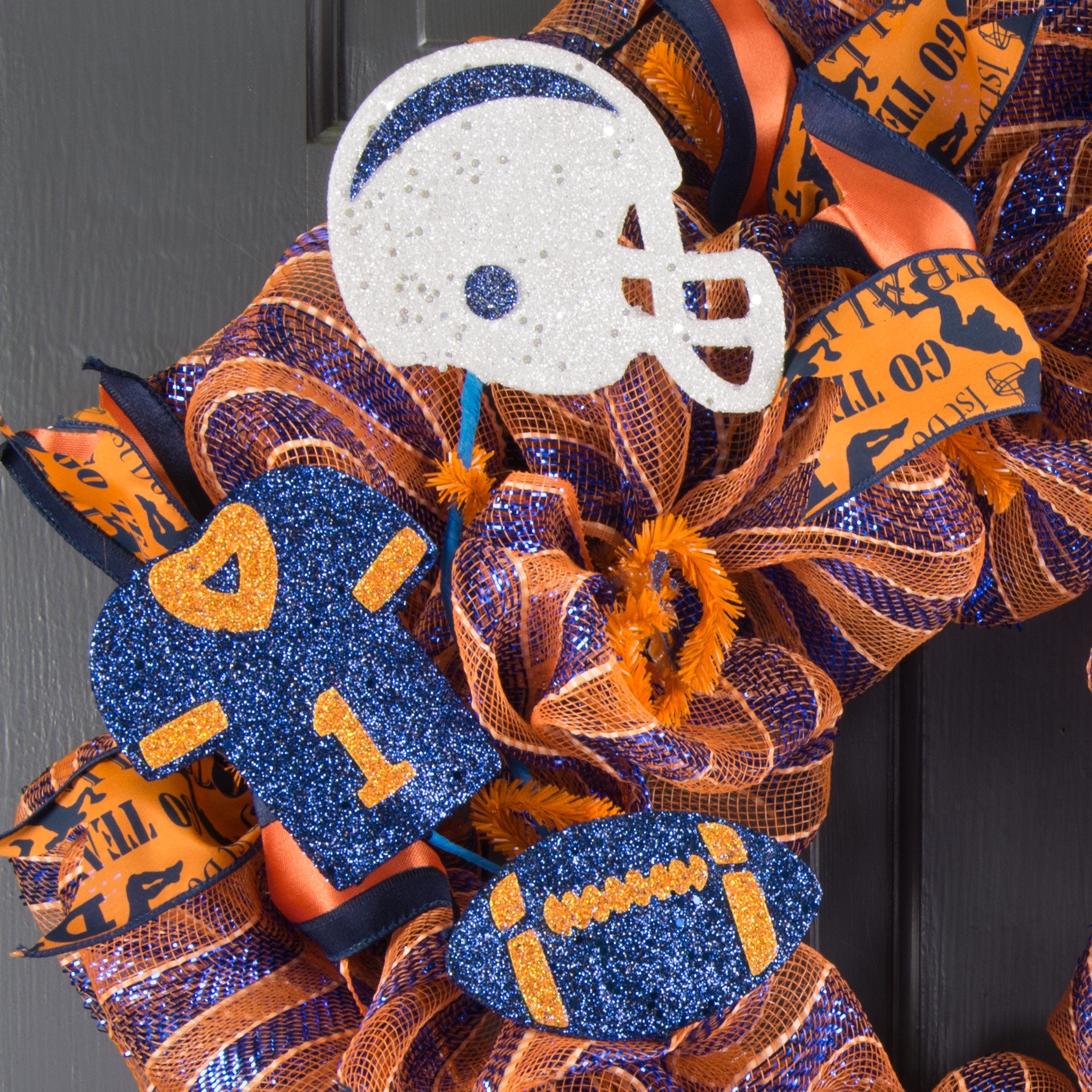 24" Glitter Helmet, Jersey, Football Pick: Navy Blue & Orange Lifestyle Photo