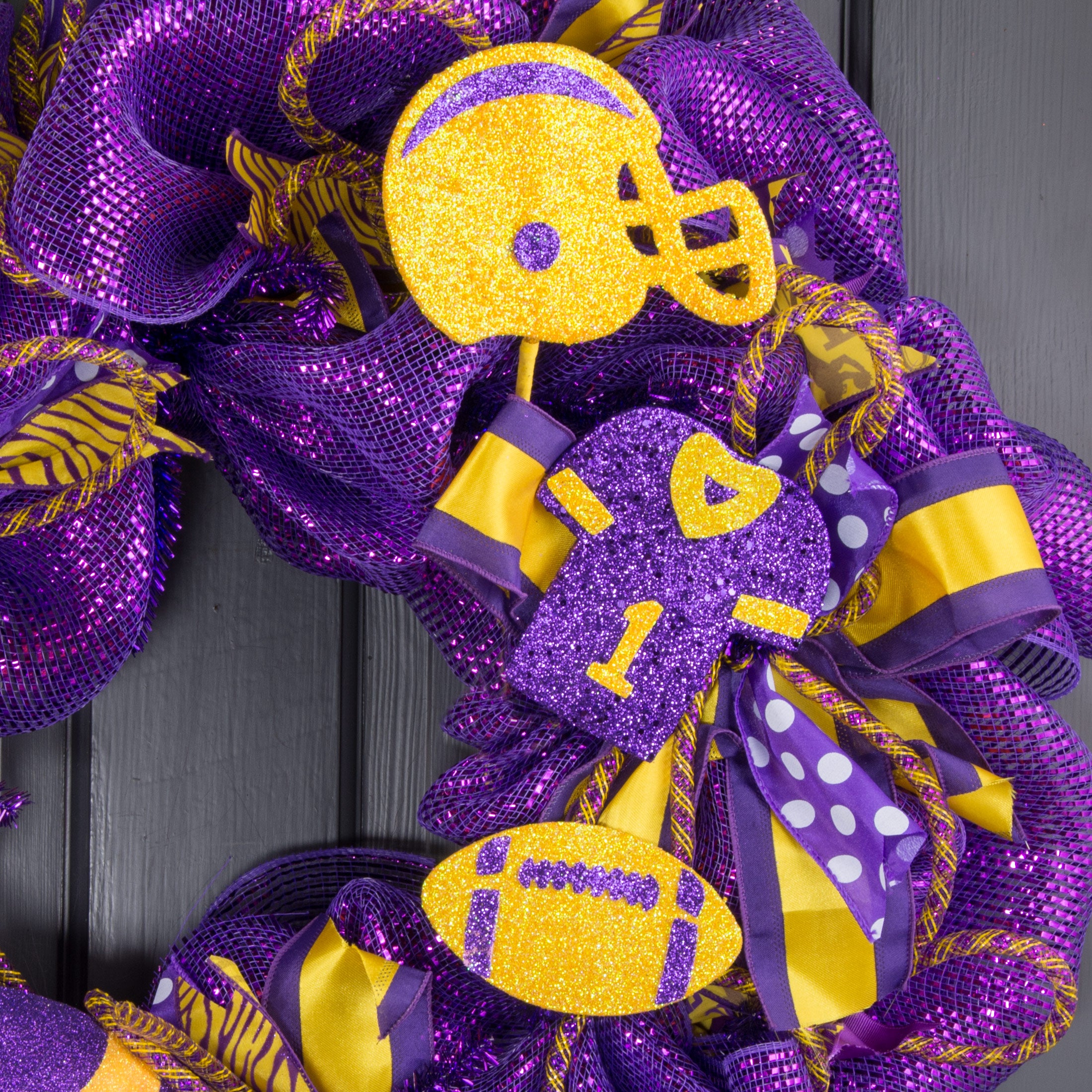 24" Glitter Helmet, Jersey, Football Pick: Yellow & Purple Lifestyle Photo