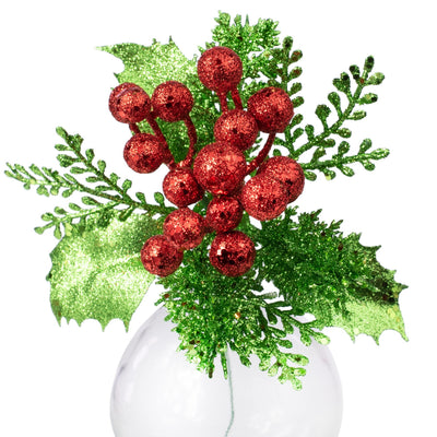 8" Glitter Holly Berry Pick: Red & Lime Item Number: 83800RDGN