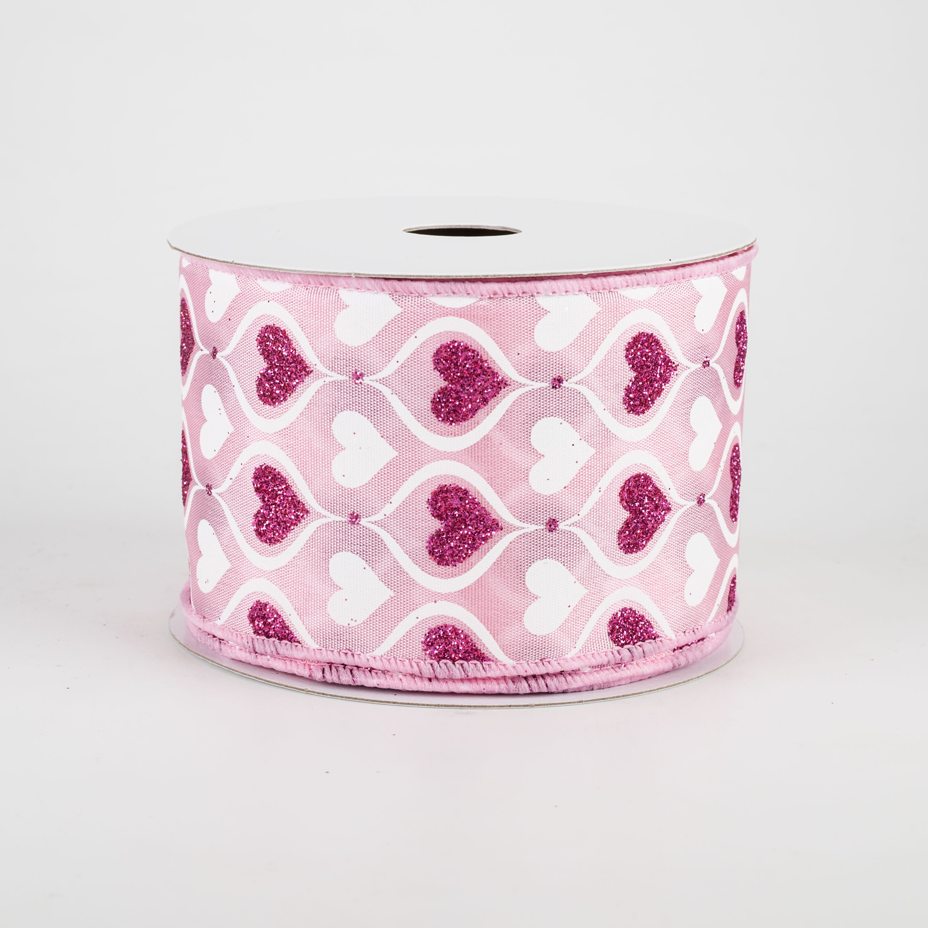 2.5" Glitter Hourglass Hearts Ribbon: Pink & White (10 Yards)