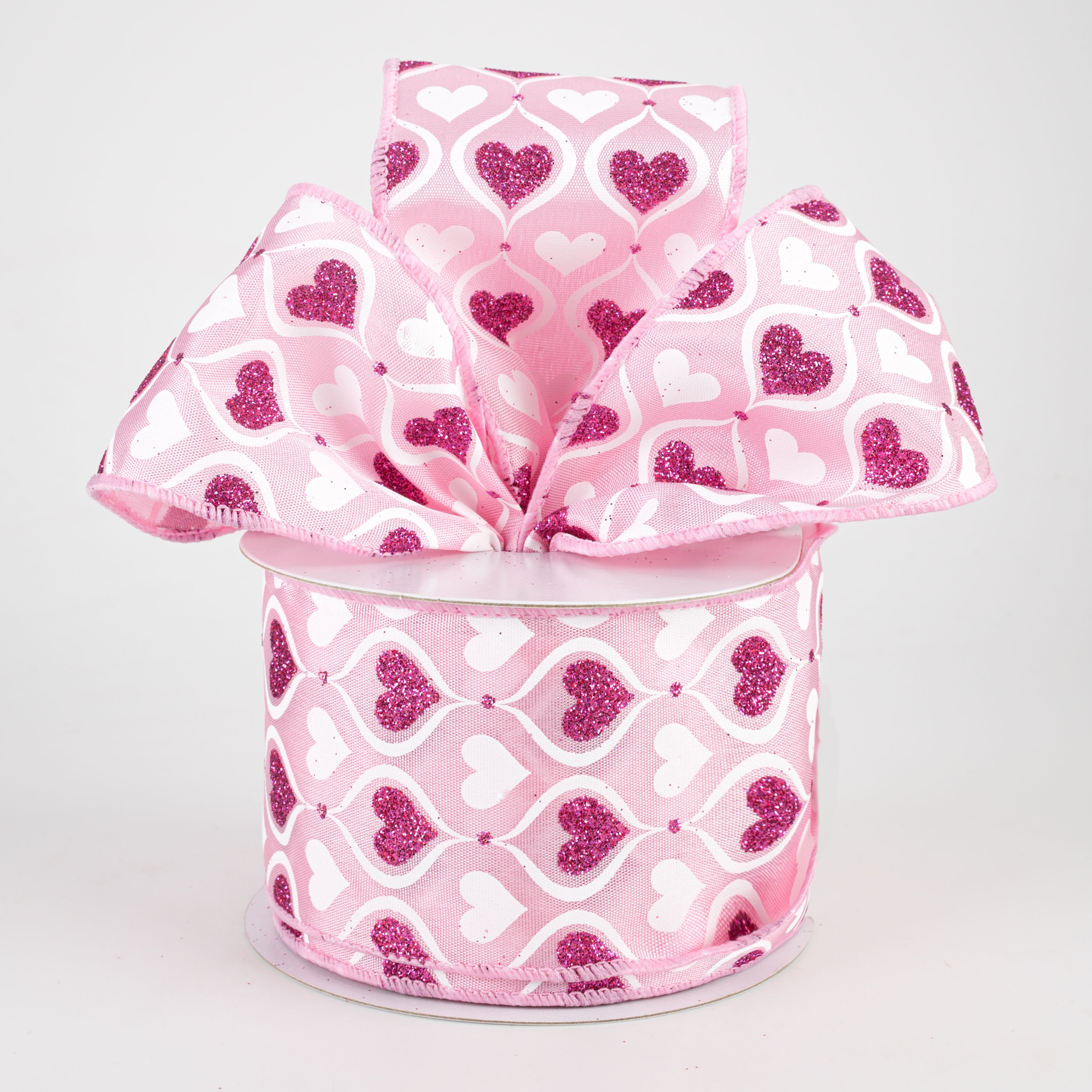 2.5" Glitter Hourglass Hearts Ribbon: Pink & White (10 Yards) Lifestyle Photo