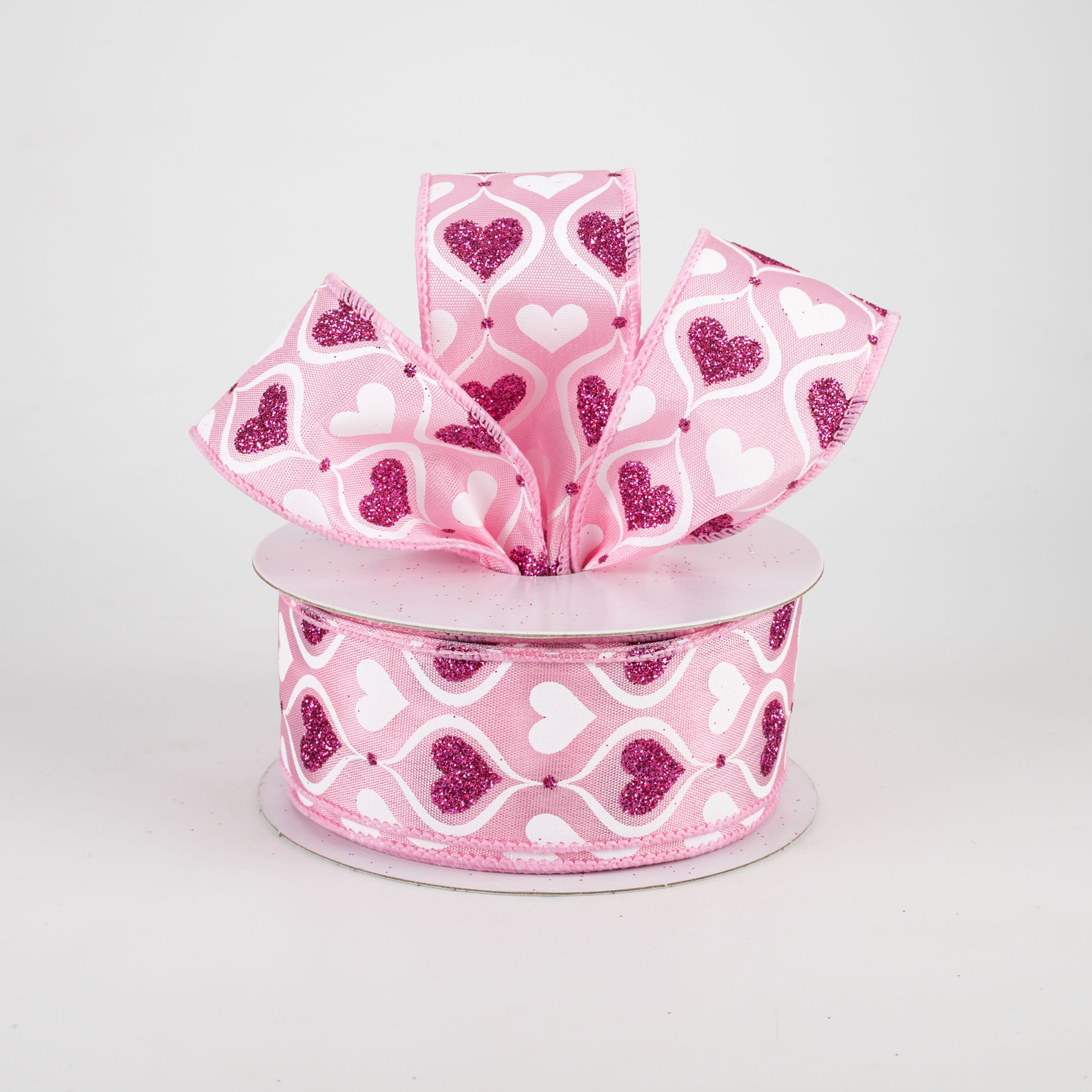 1.5" Glitter Hourglass Hearts Ribbon: Pink & White (10 Yards) Lifestyle Photo
