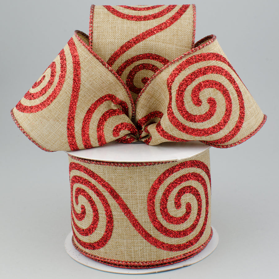 2.5" Glitter Large Swirl Ribbon: Beige & Red (10 Yards) Lifestyle Photo