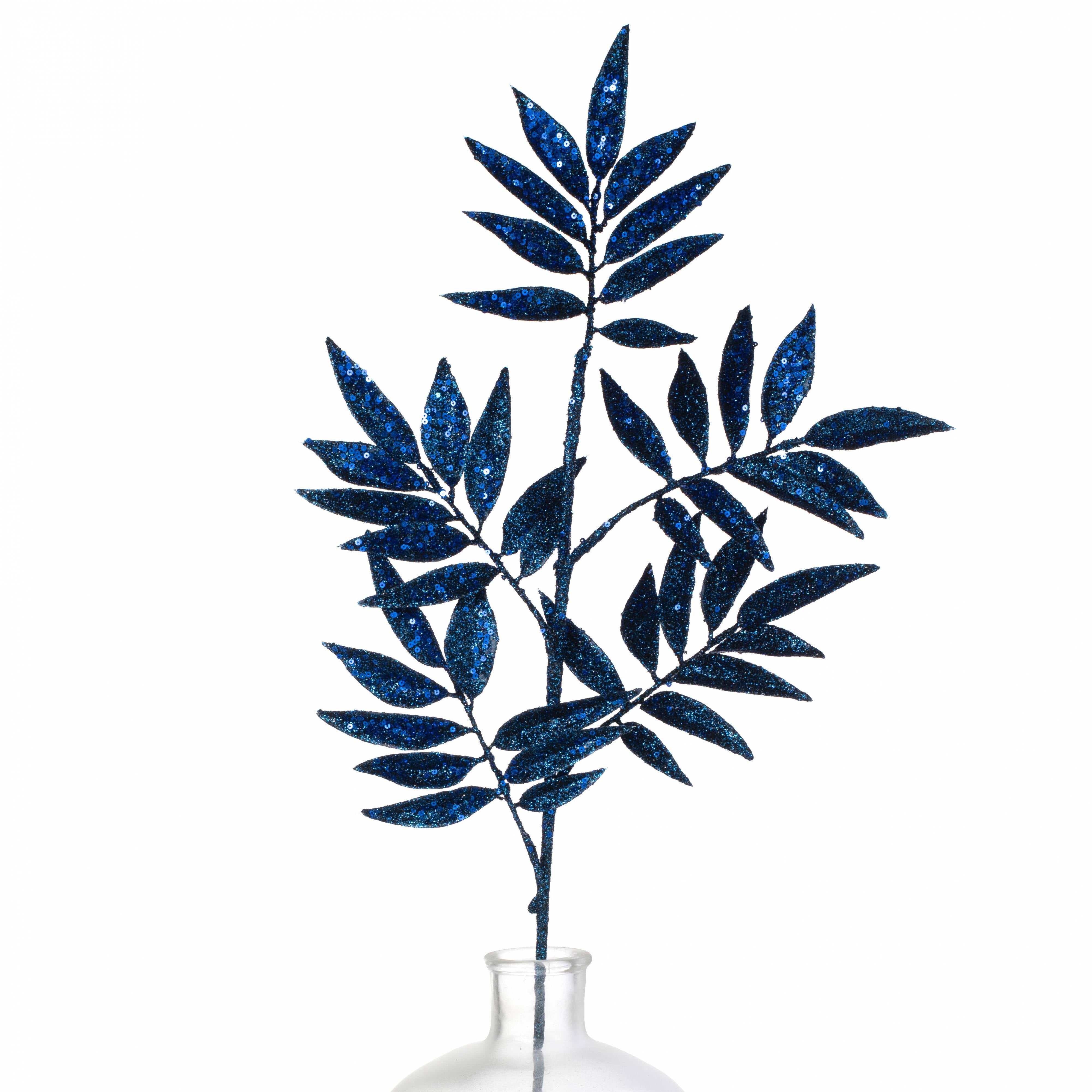 31" Glitter Leaf Spray: Midnight Blue Item Number: 218687