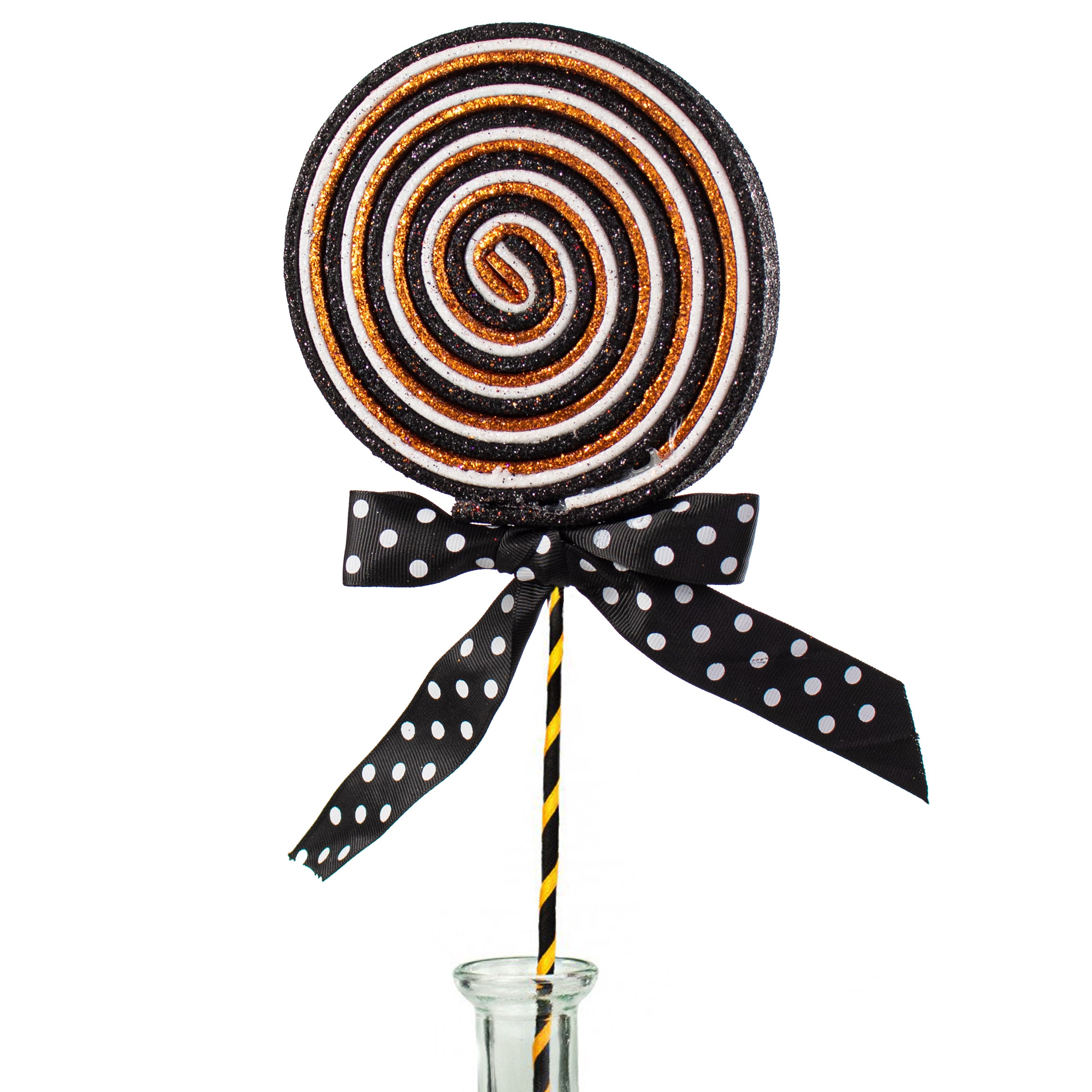 22" Glitter Lollipop Bow Pick: Halloween Item Number: 56557BKWTOR