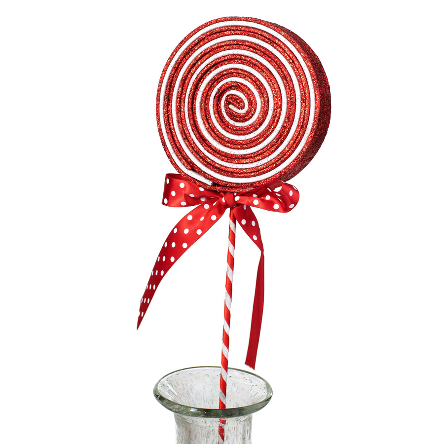 22" Glitter Lollipop Bow Pick: Peppermint Item Number: 84810RDWT