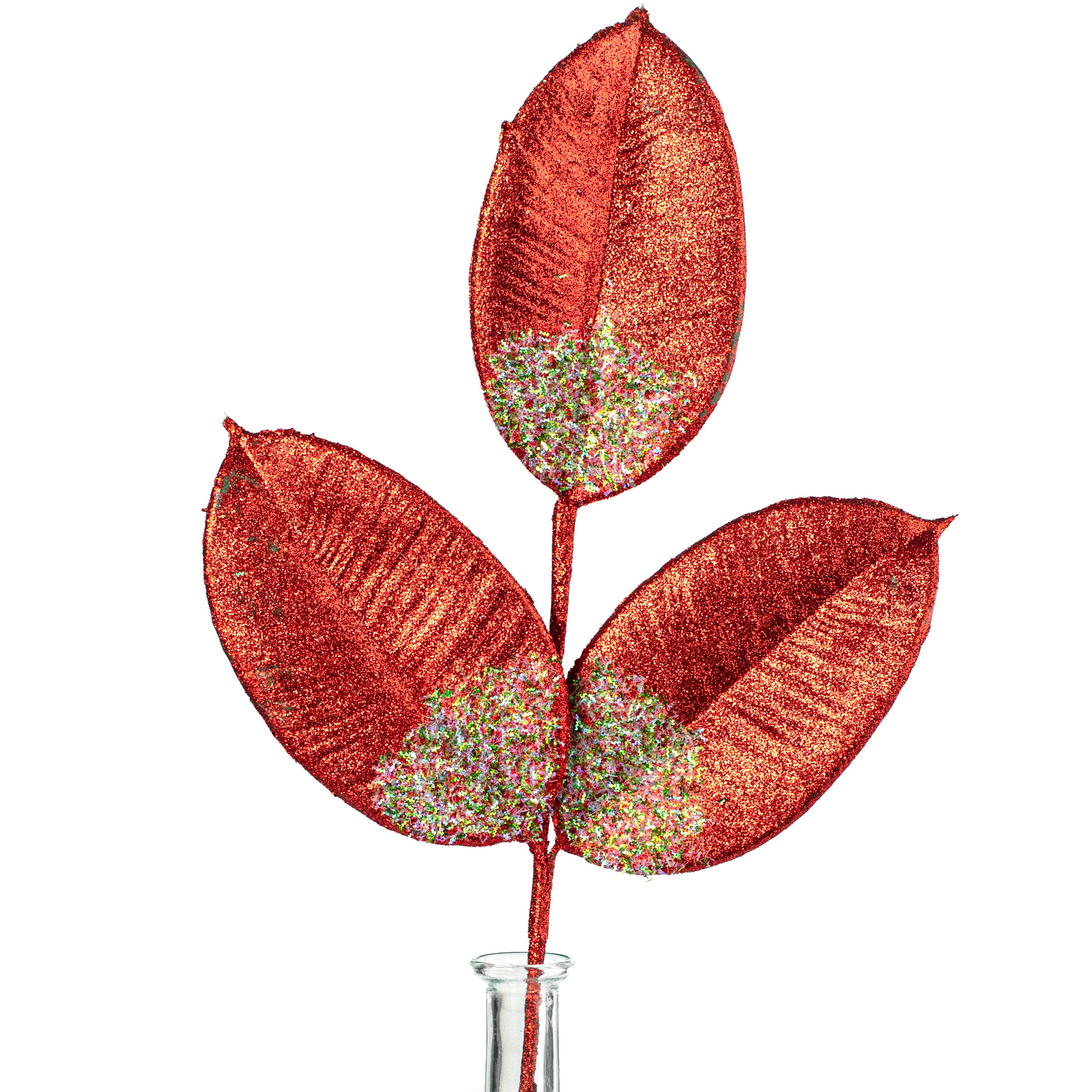 18" Glitter Magnolia Leaves Spray: Red Item Number: 202013