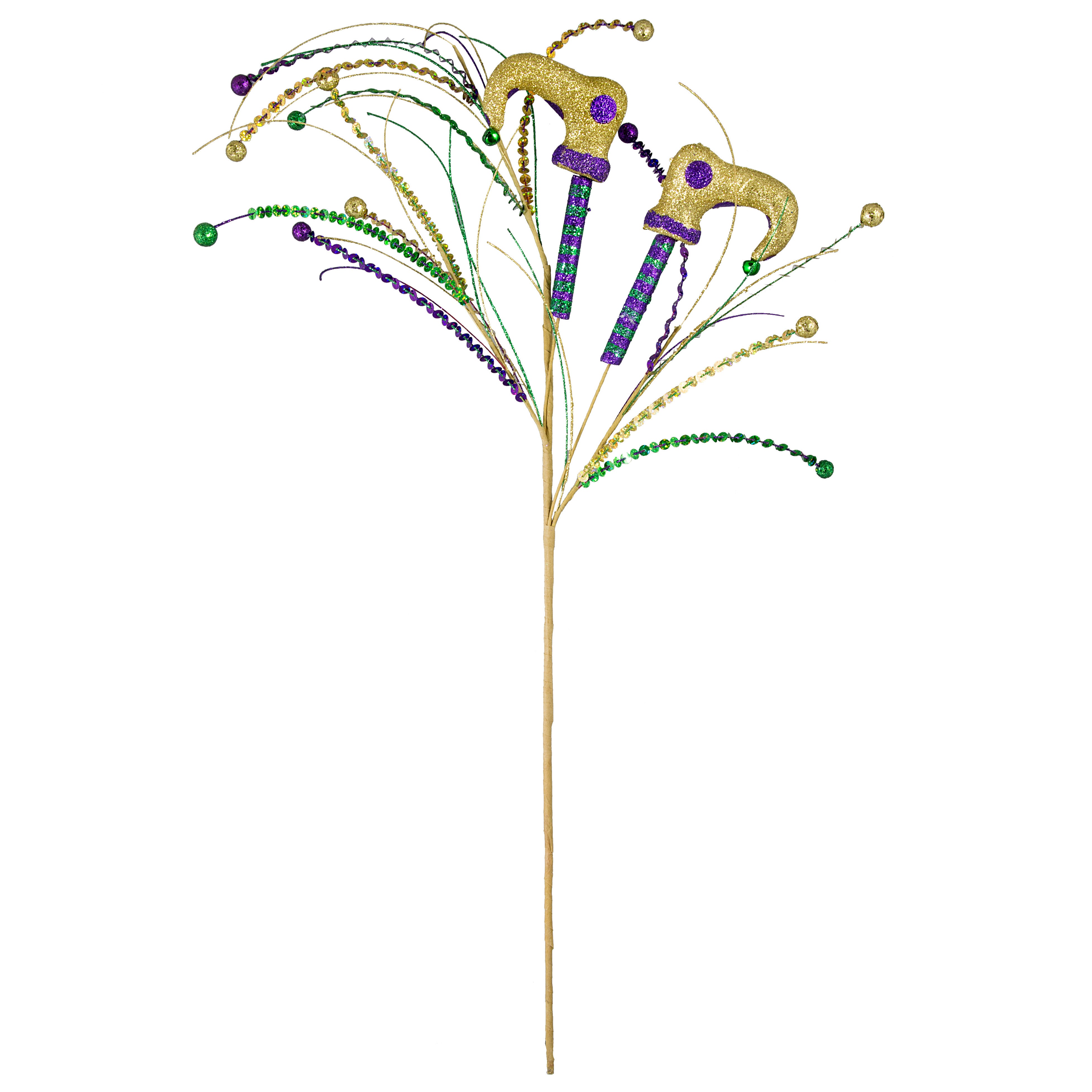 36" Glitter Mardi Gras Jester Leg Spray: Green, Purple, Gold Item Number: XP365934