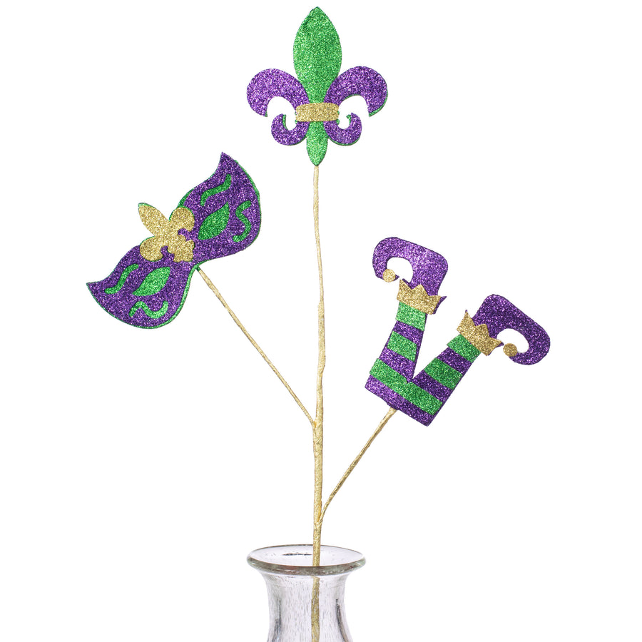 25" Glitter Mardi Gras Spray Item Number: HG3089