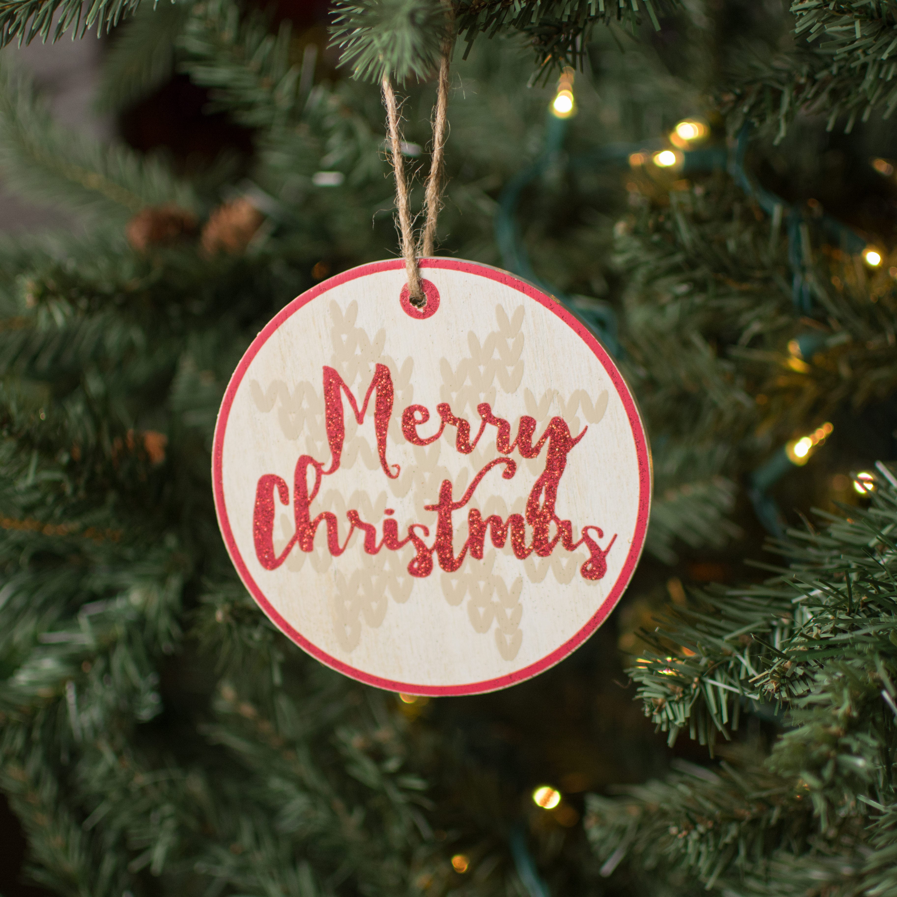 5" Glitter Merry Christmas Ornament Lifestyle Photo