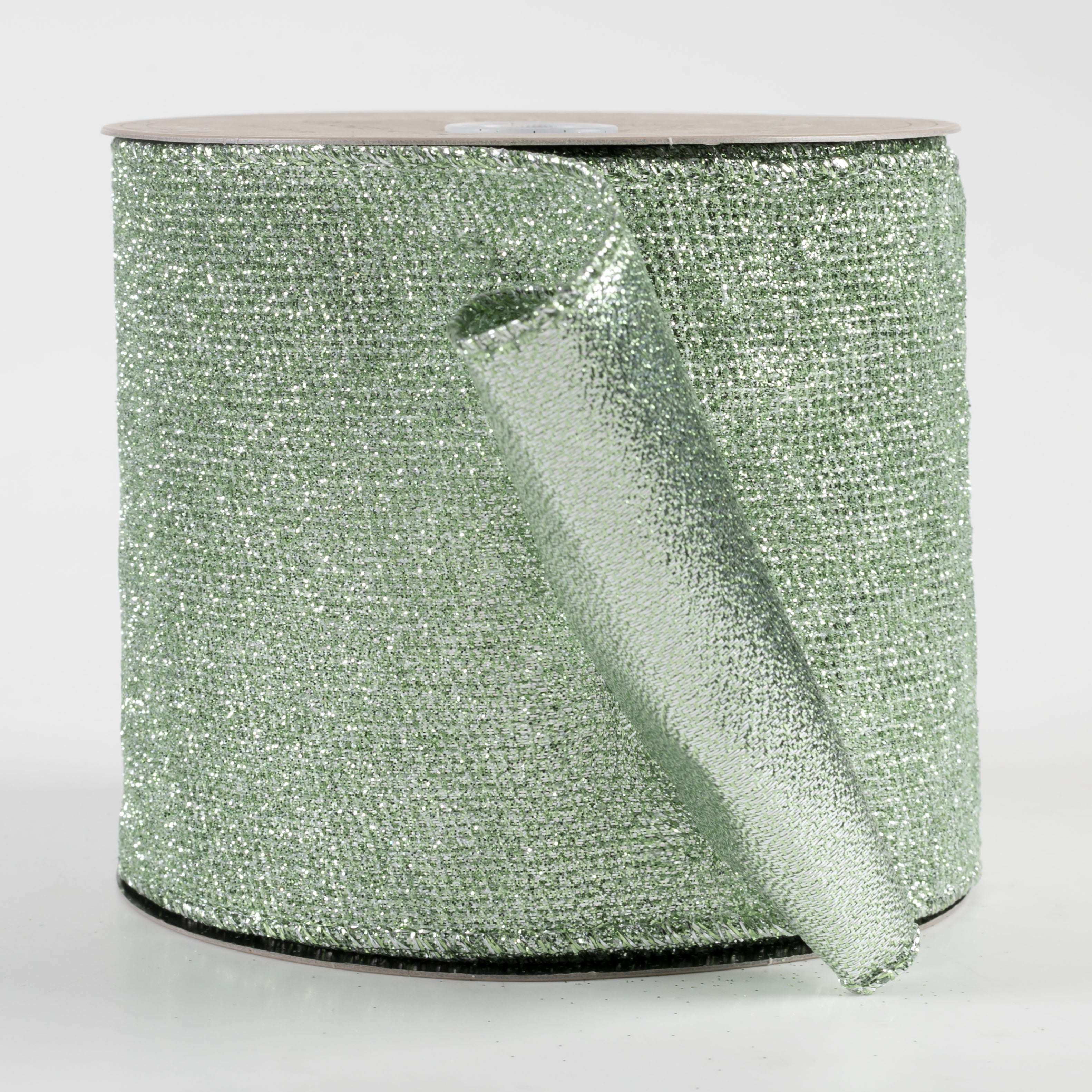 [D Stevens] 4" Glitter Mesh Mini Squares With Backing Ribbon: Celadon (10 Yards) Item Number: 15-6996
