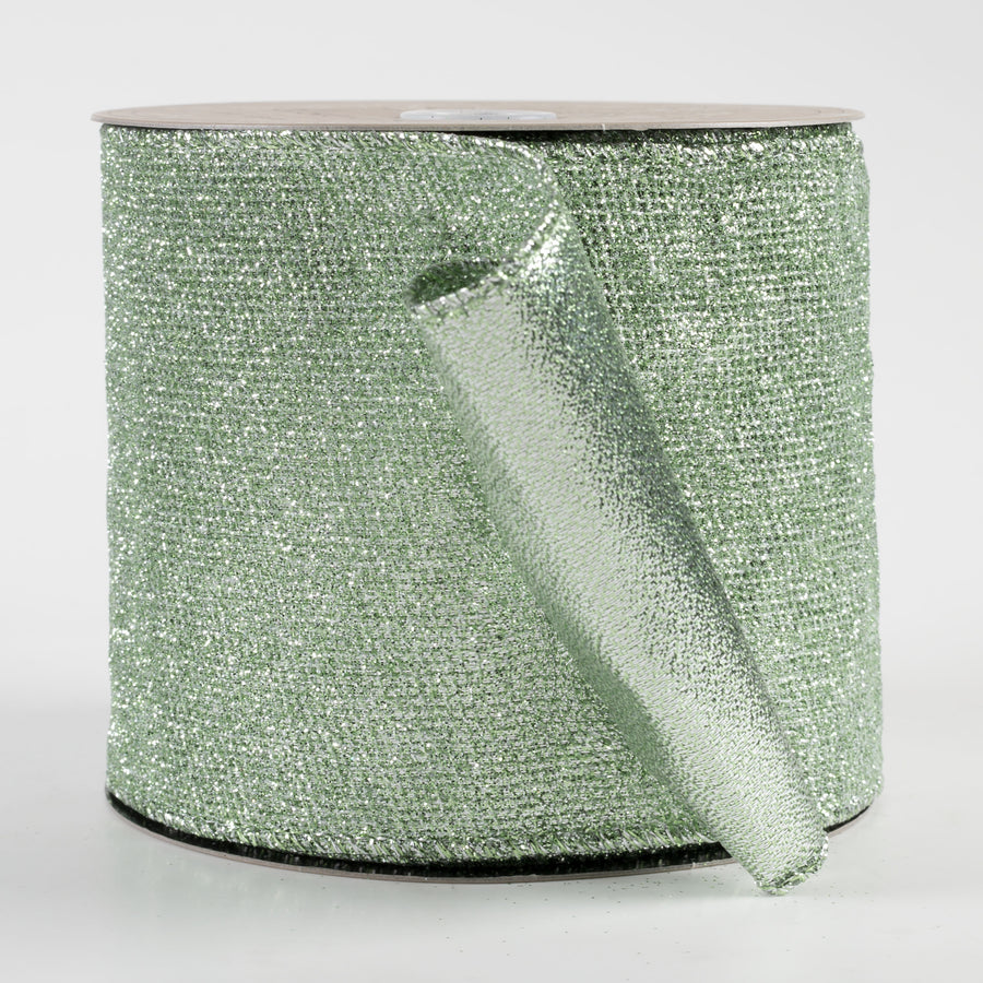 [D Stevens] 4" Glitter Mesh Mini Squares With Backing Ribbon: Celadon (10 Yards) Item Number: 15-6996