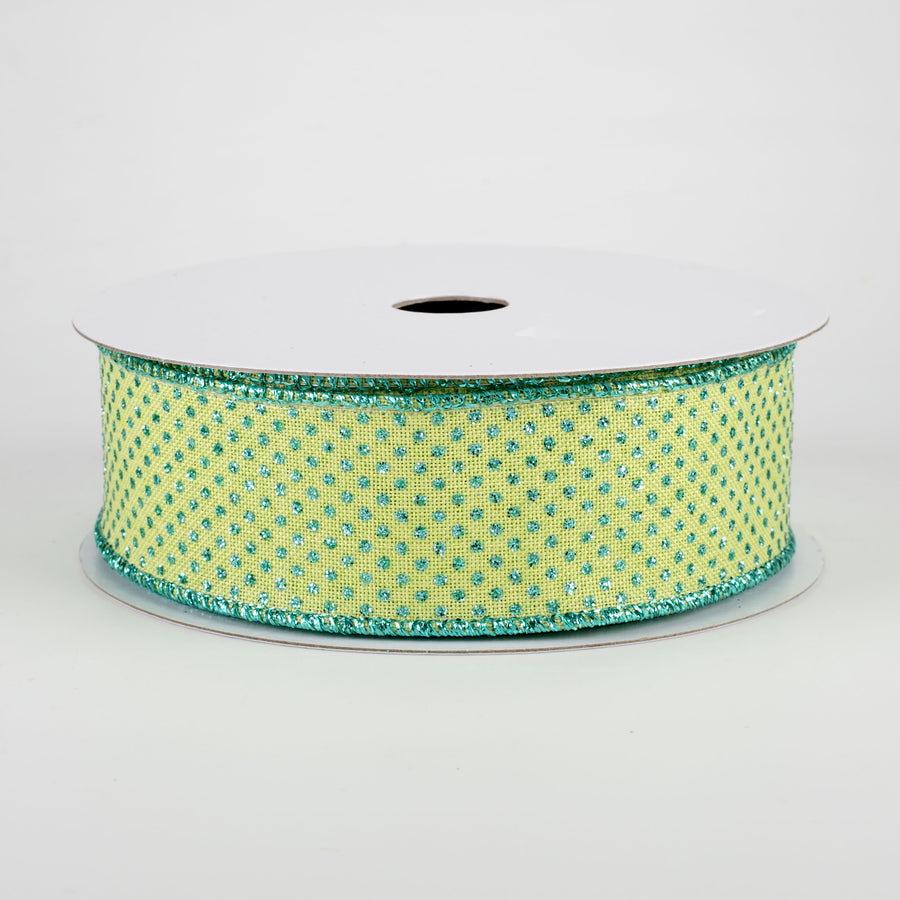 1.5" Glitter Micro Dot Ribbon: Bright Green & Robin's Egg Blue (10 Yards)