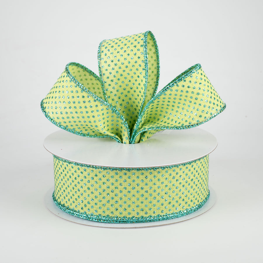 1.5" Glitter Micro Dot Ribbon: Bright Green & Robin's Egg Blue (10 Yards) Lifestyle Photo