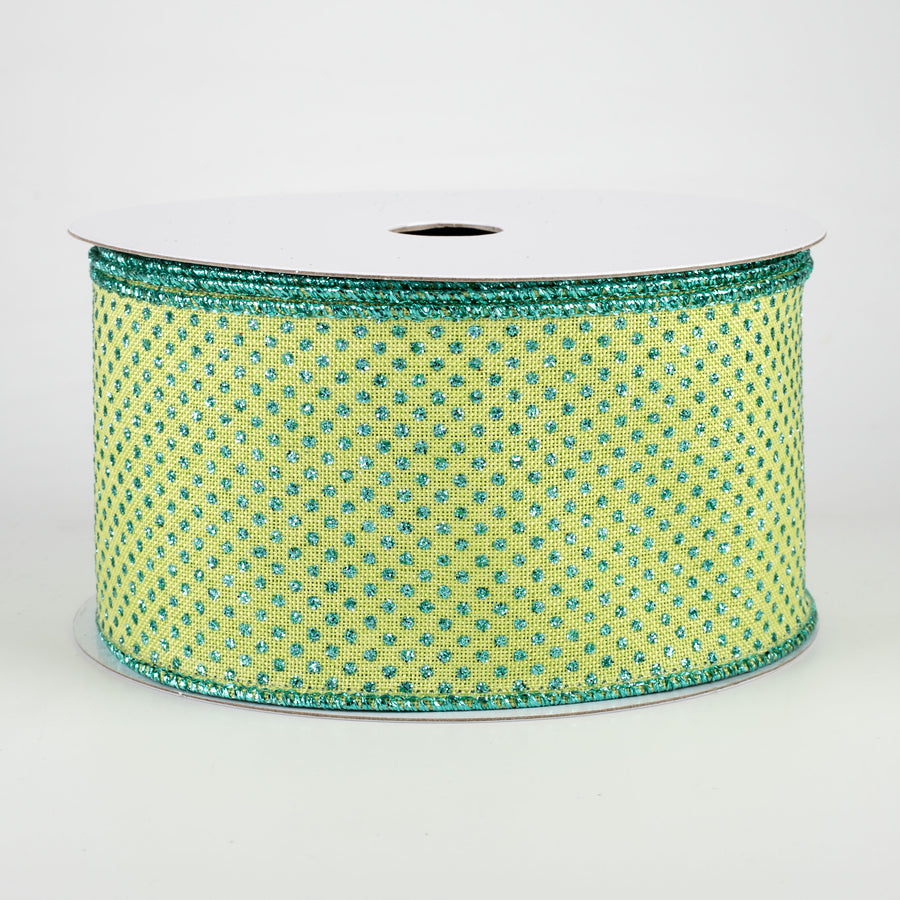 2.5" Glitter Micro Dot Ribbon: Bright Green & Robin's Egg Blue (10 Yards)