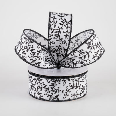 1.5" Glitter Mini Leaf Vines Ribbon: Black & White (10 Yards) Lifestyle Photo