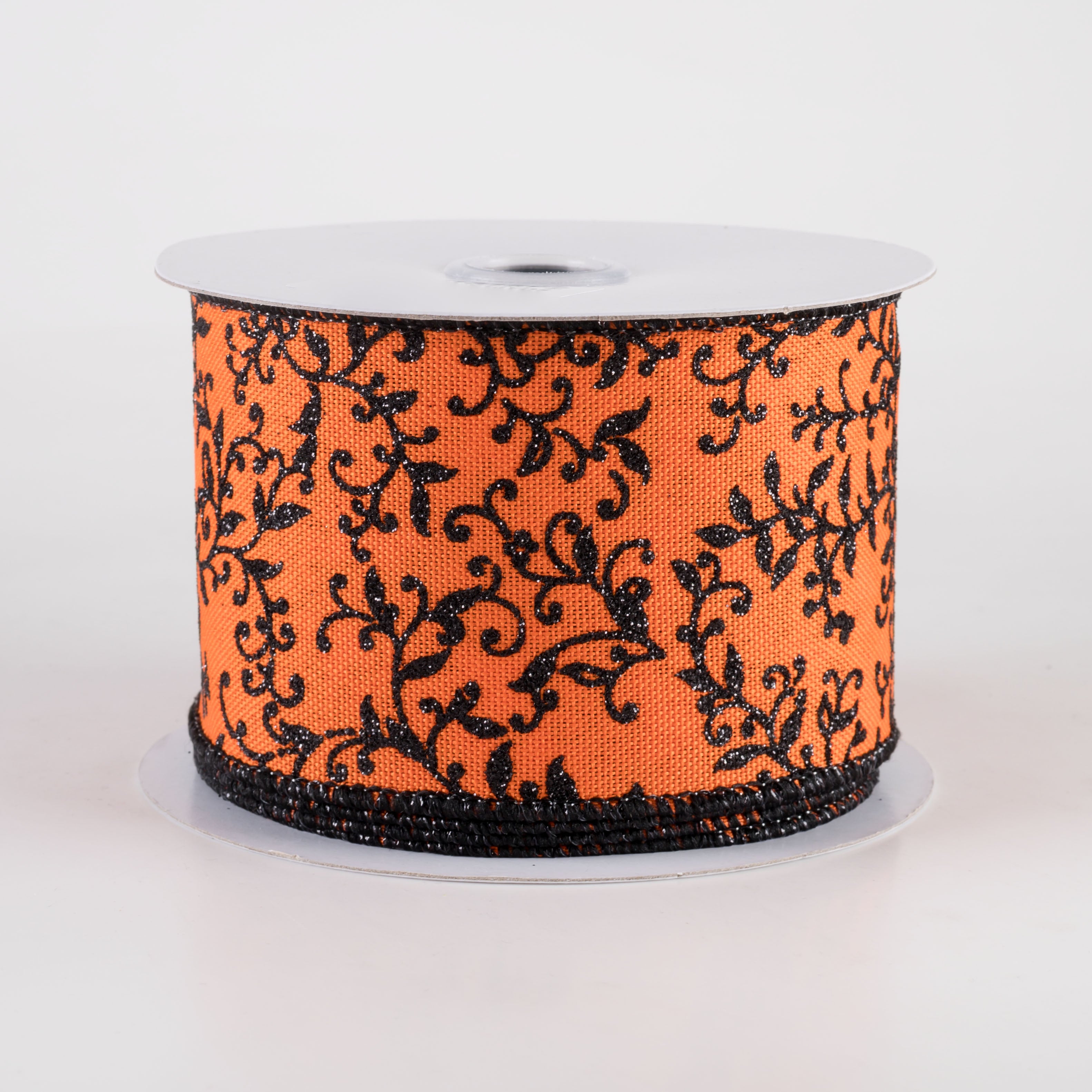 2.5" Glitter Mini Leaf Vines Ribbon: Orange & Black (10 Yards)