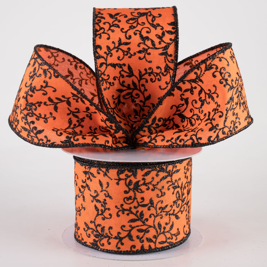 2.5" Glitter Mini Leaf Vines Ribbon: Orange & Black (10 Yards) Lifestyle Photo