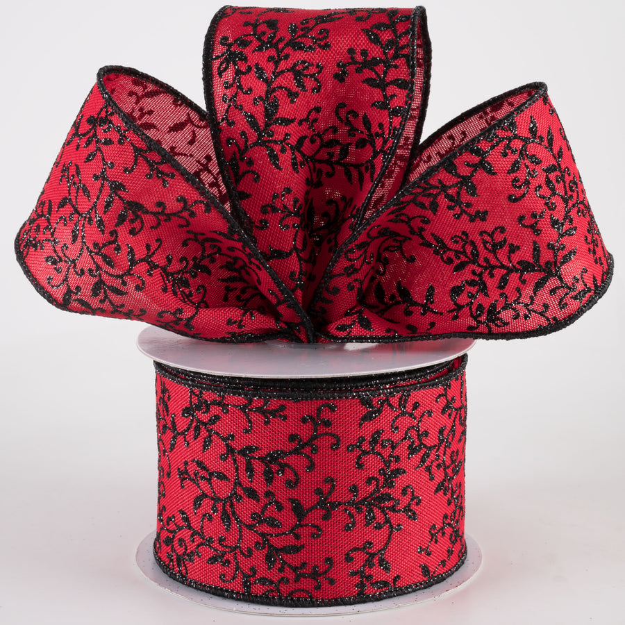 2.5" Glitter Mini Leaf Vines Ribbon: Red & Black (10 Yards) Lifestyle Photo