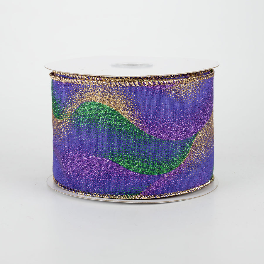 2.5" Glitter Mist Ribbon: Purple, Green, Gold (10 Yards)