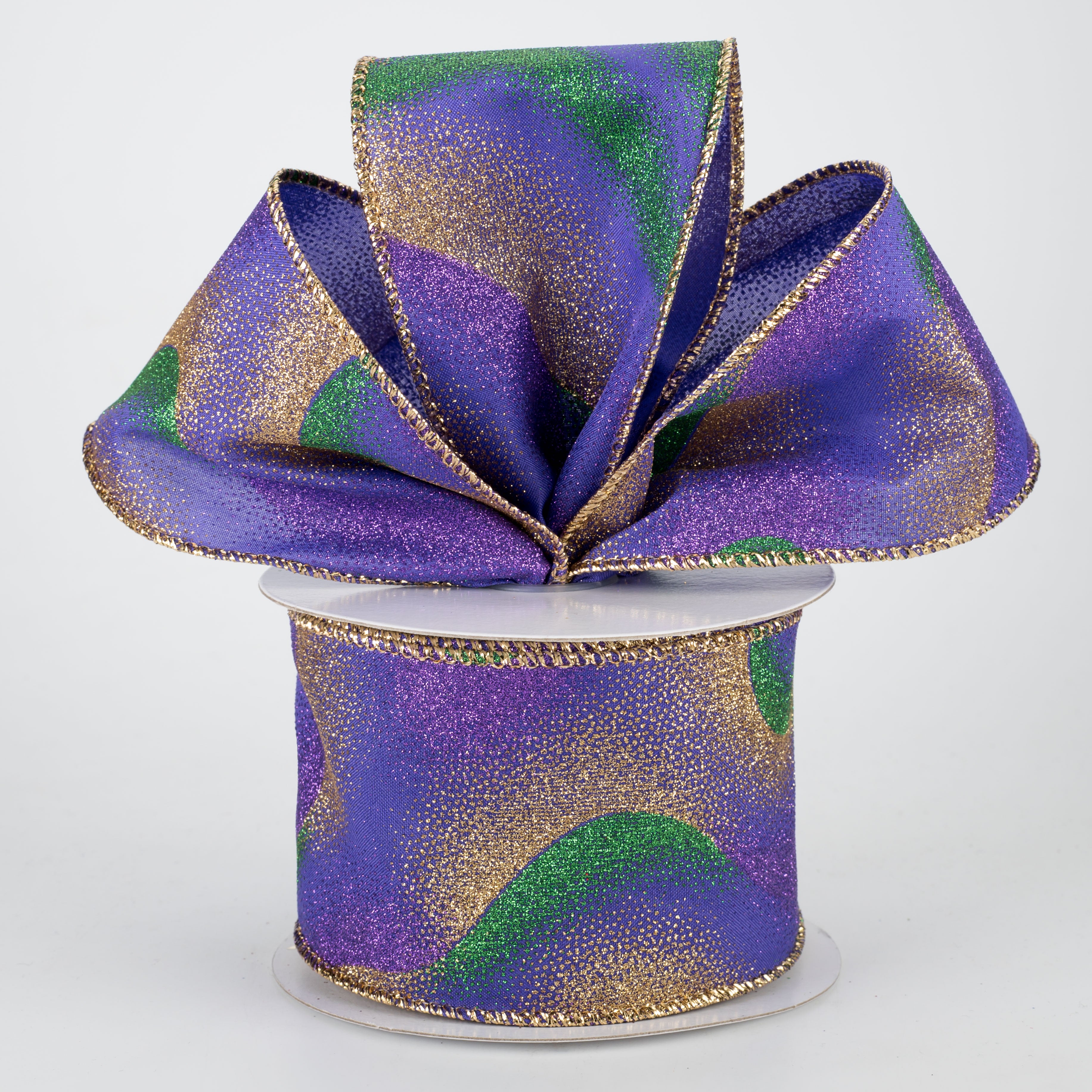 2.5" Glitter Mist Ribbon: Purple, Green, Gold (10 Yards) Lifestyle Photo